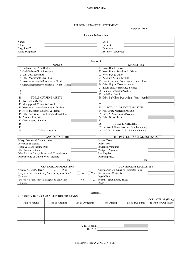 Personal Financial Statement Template - Fill Online, Printable  Intended For Blank Personal Financial Statement Template