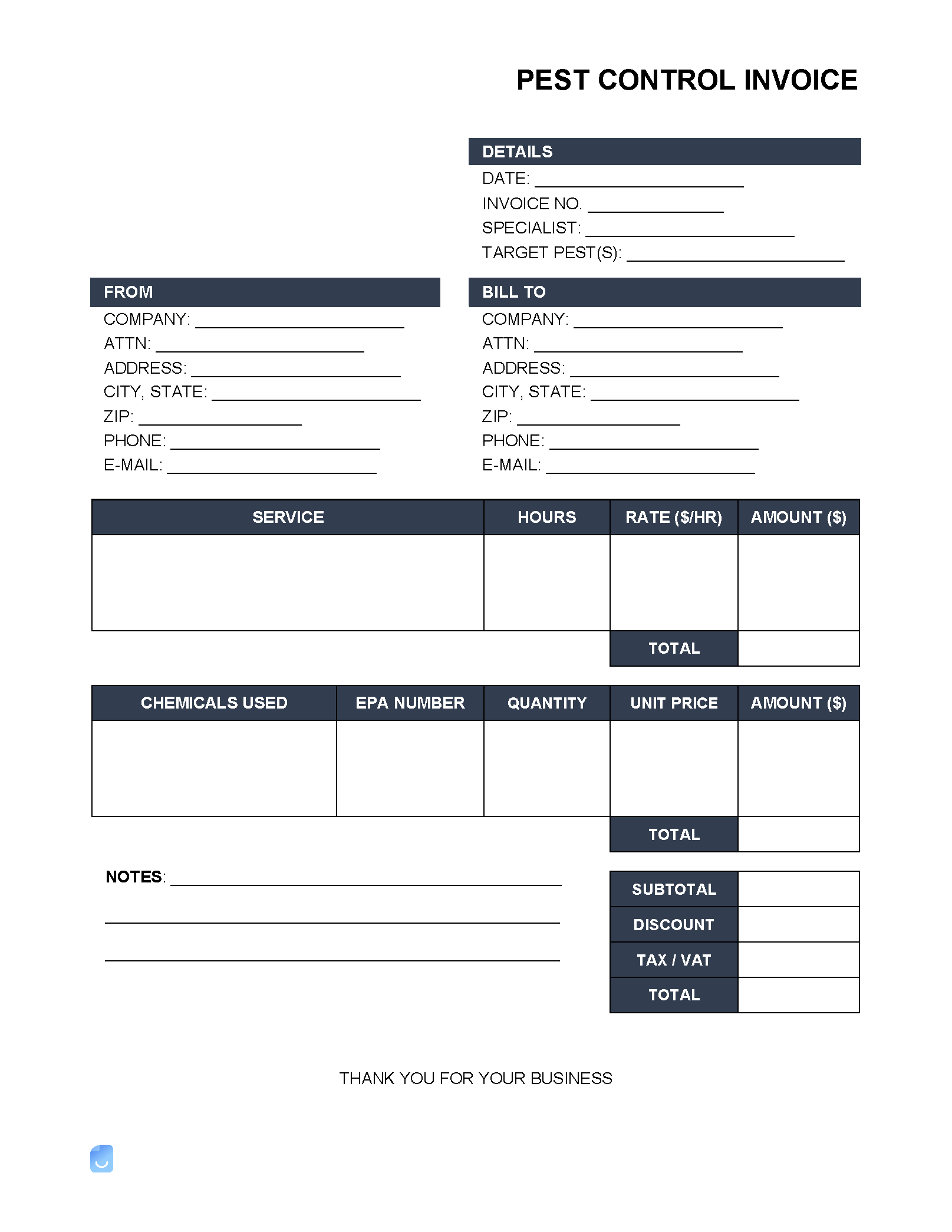 Pest Control Invoice Template