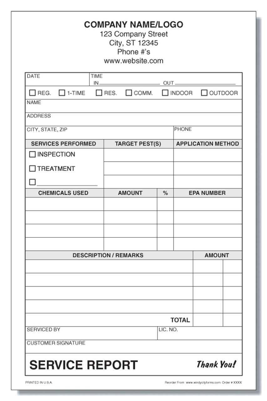 Pest Control Service Report/Invoice Inside Pest Control Report Template