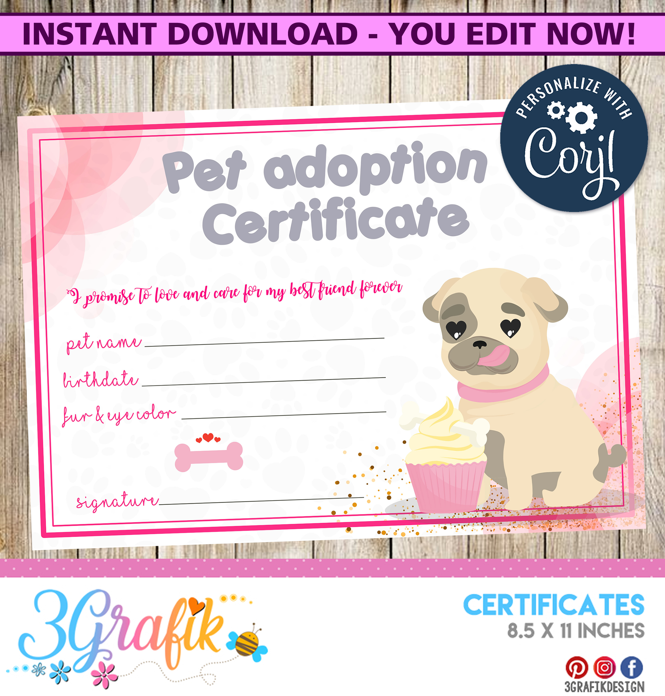 Pet Adoption – Digital Template Certificate - 10Grafik