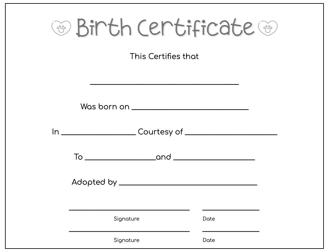 Pet Puppy Birth Certificate PDF Fillable - Etsy