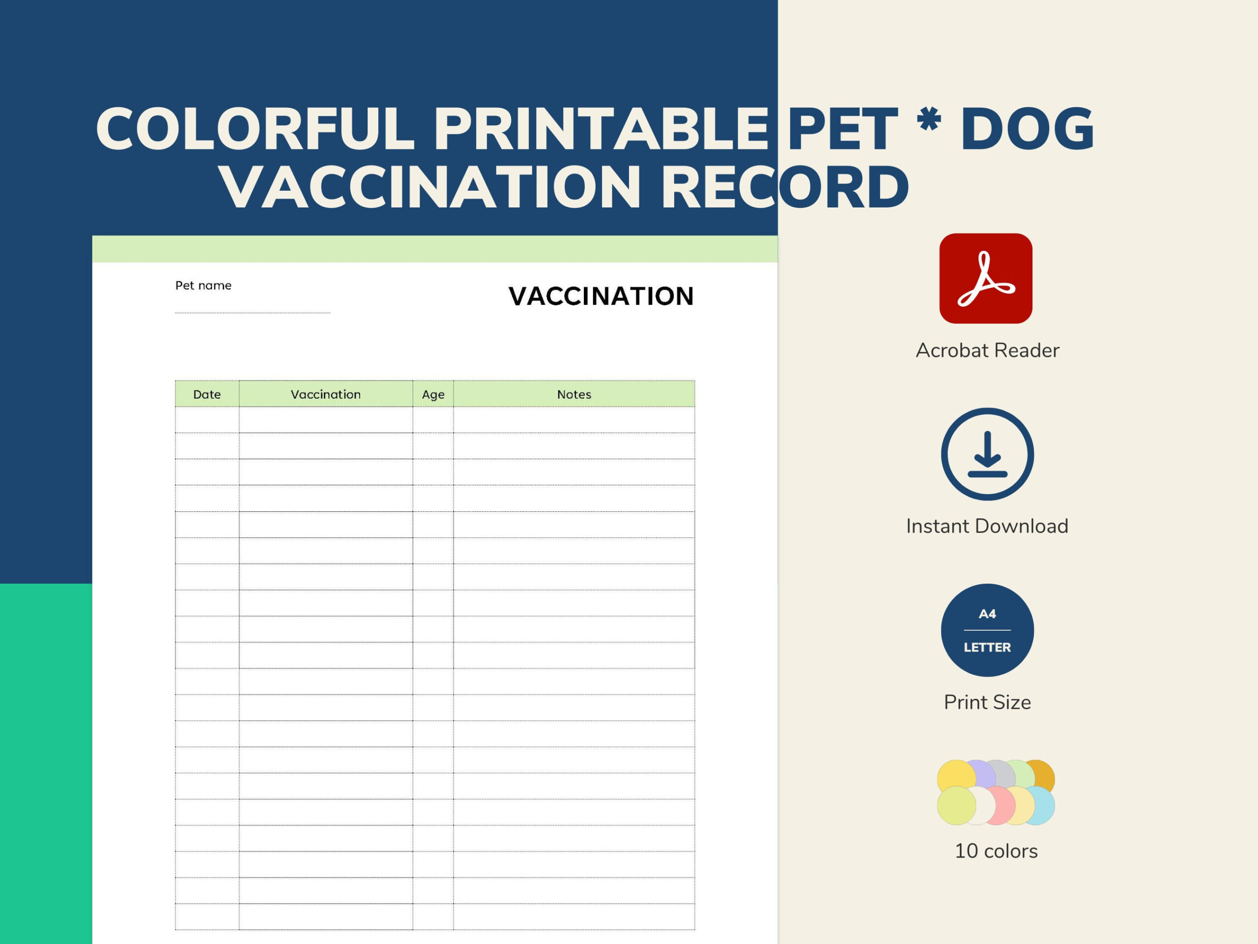 Pet Vaccination Form – Etsy