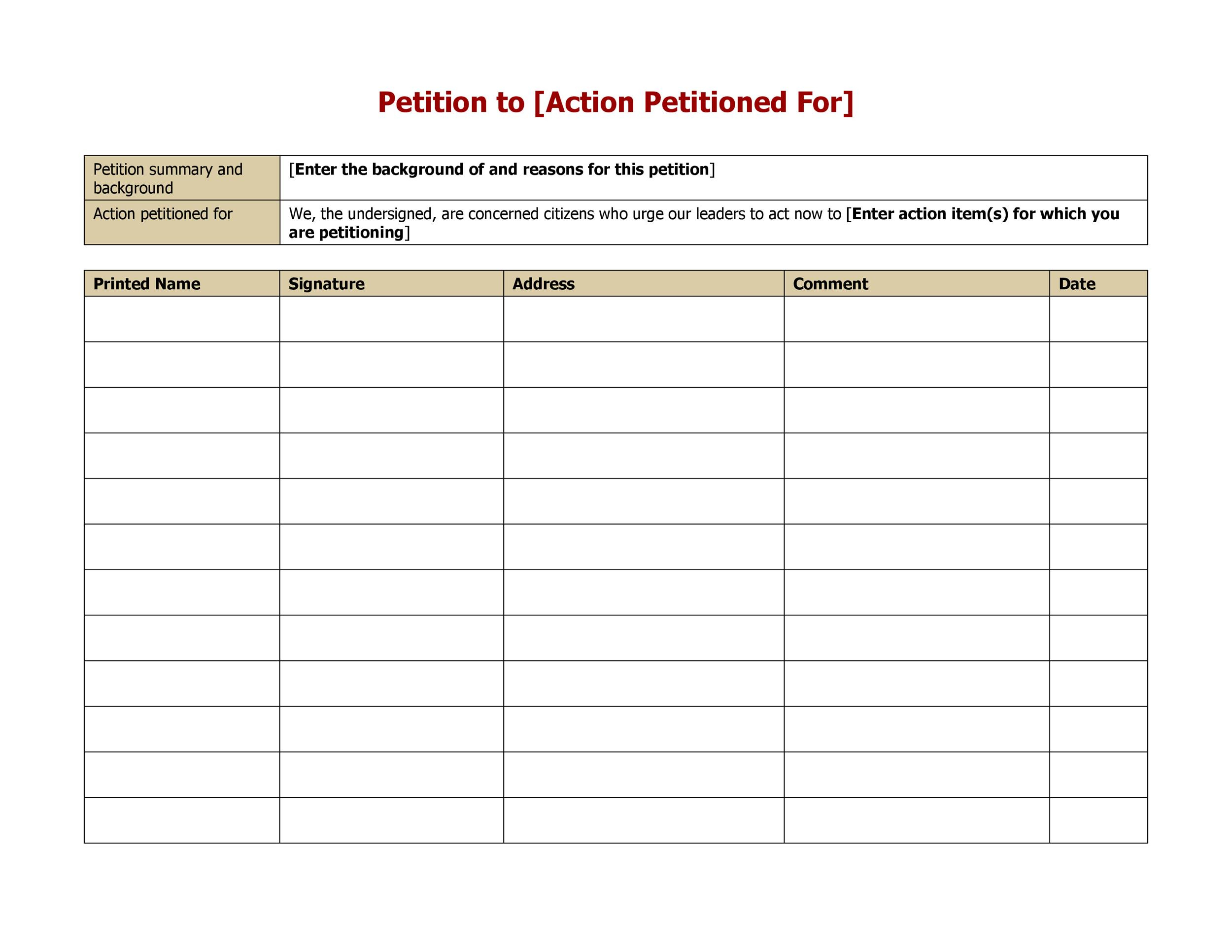 Petition Templates - How To Write A Petition In Blank Petition Template