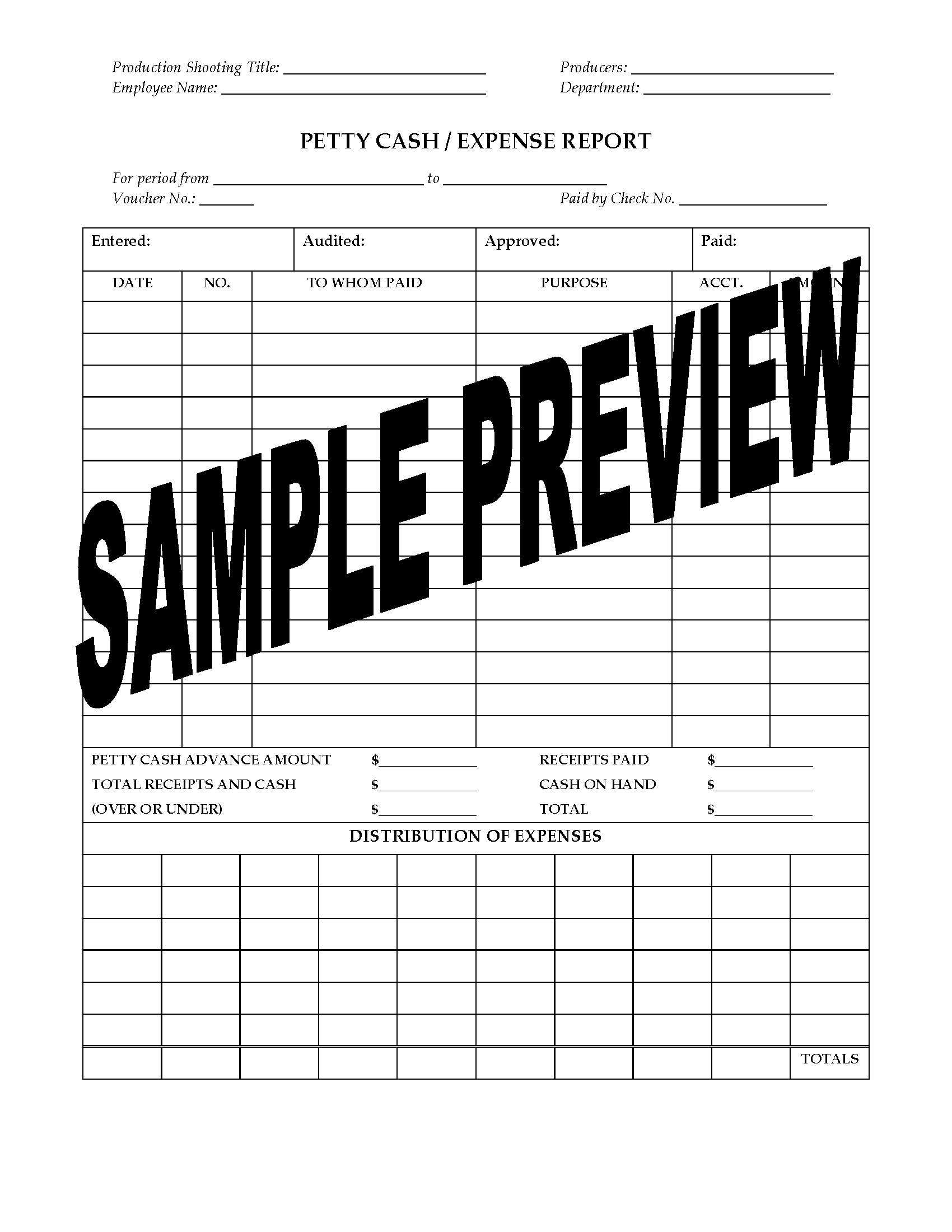 Petty Cash Expense Report For Film Or TV Production Legal Forms In Petty Cash Expense Report Template