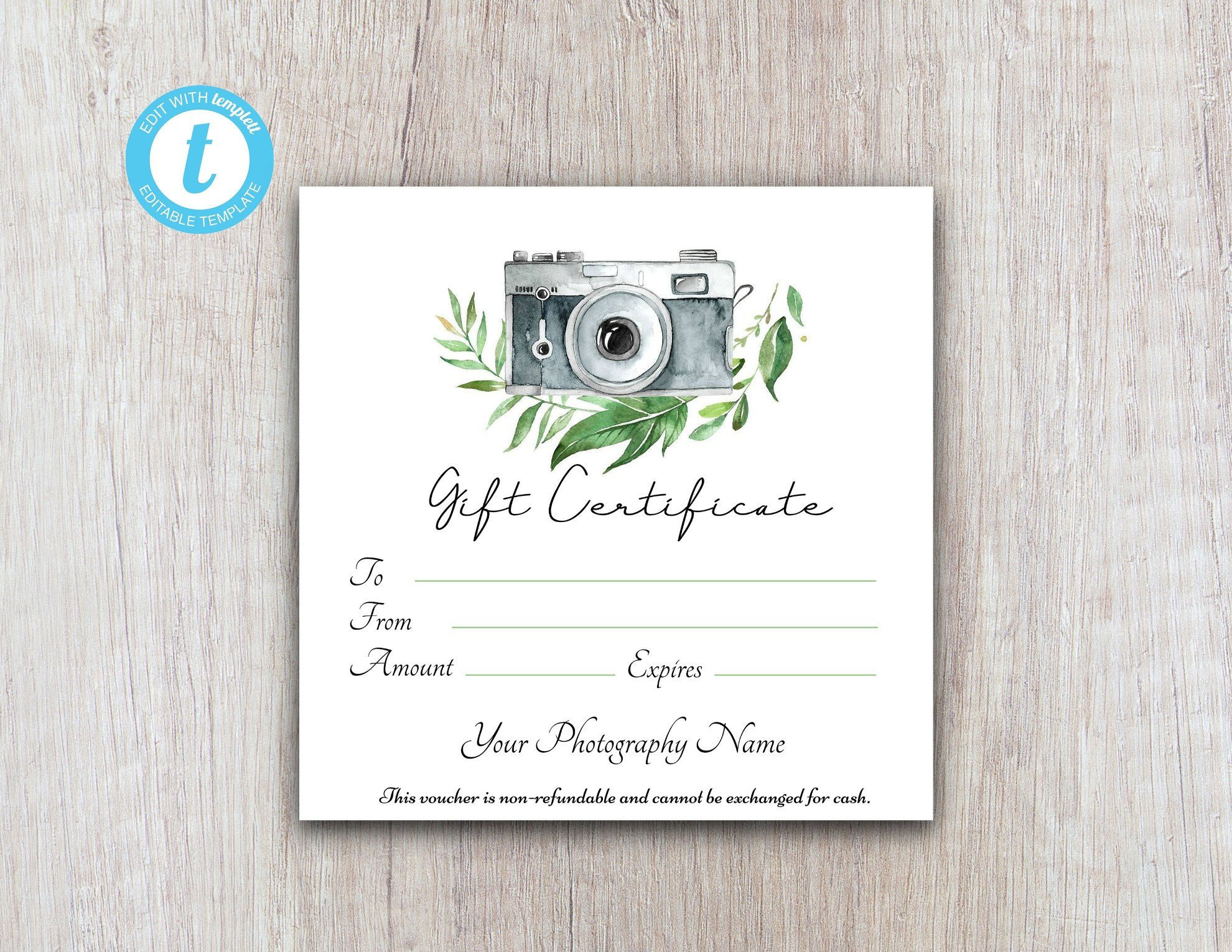 Photography Gift Certificate Template Client Gift Card Gift - Etsy