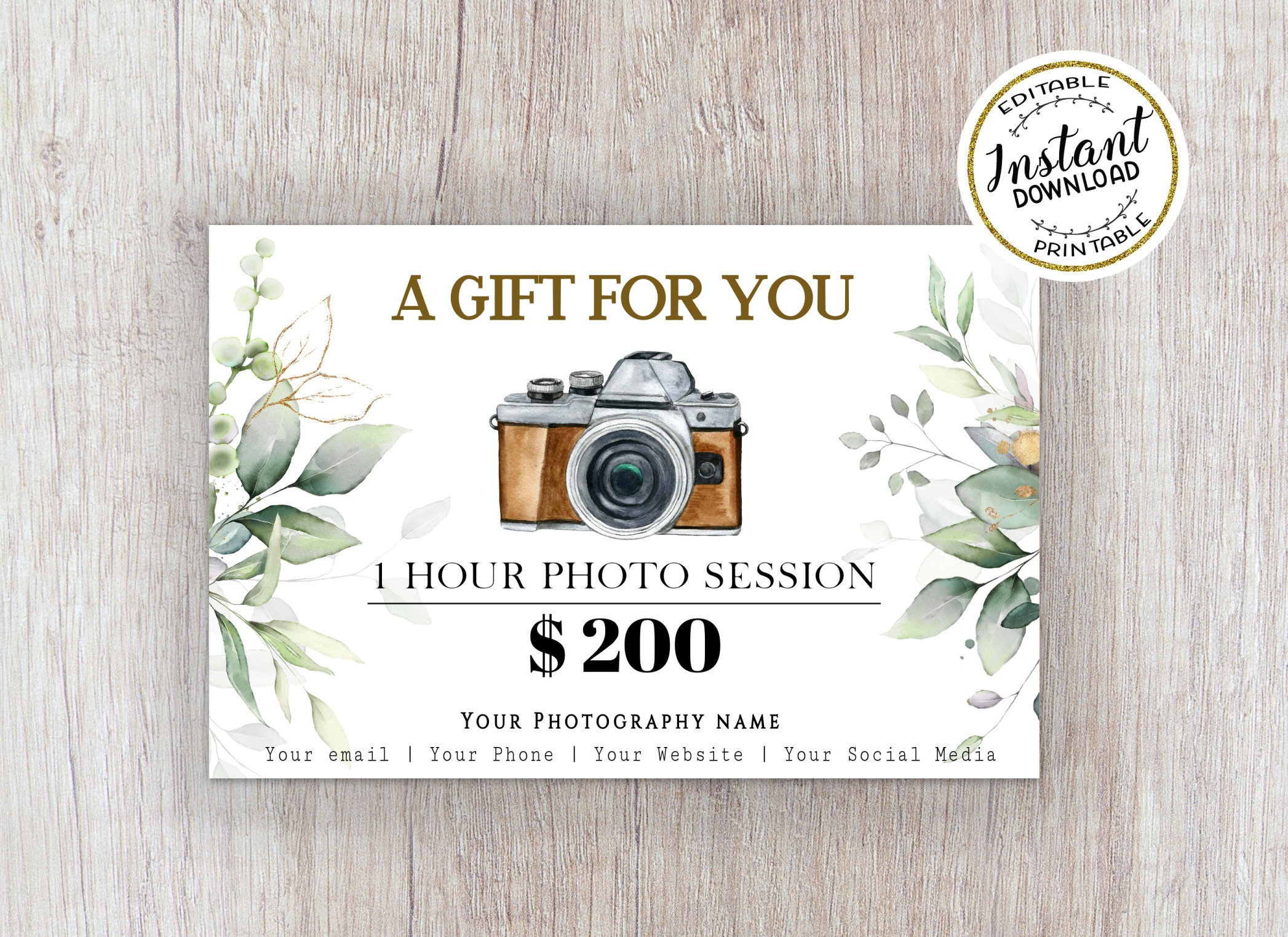 Photography Gift Certificate Template Editable Photography - Etsy