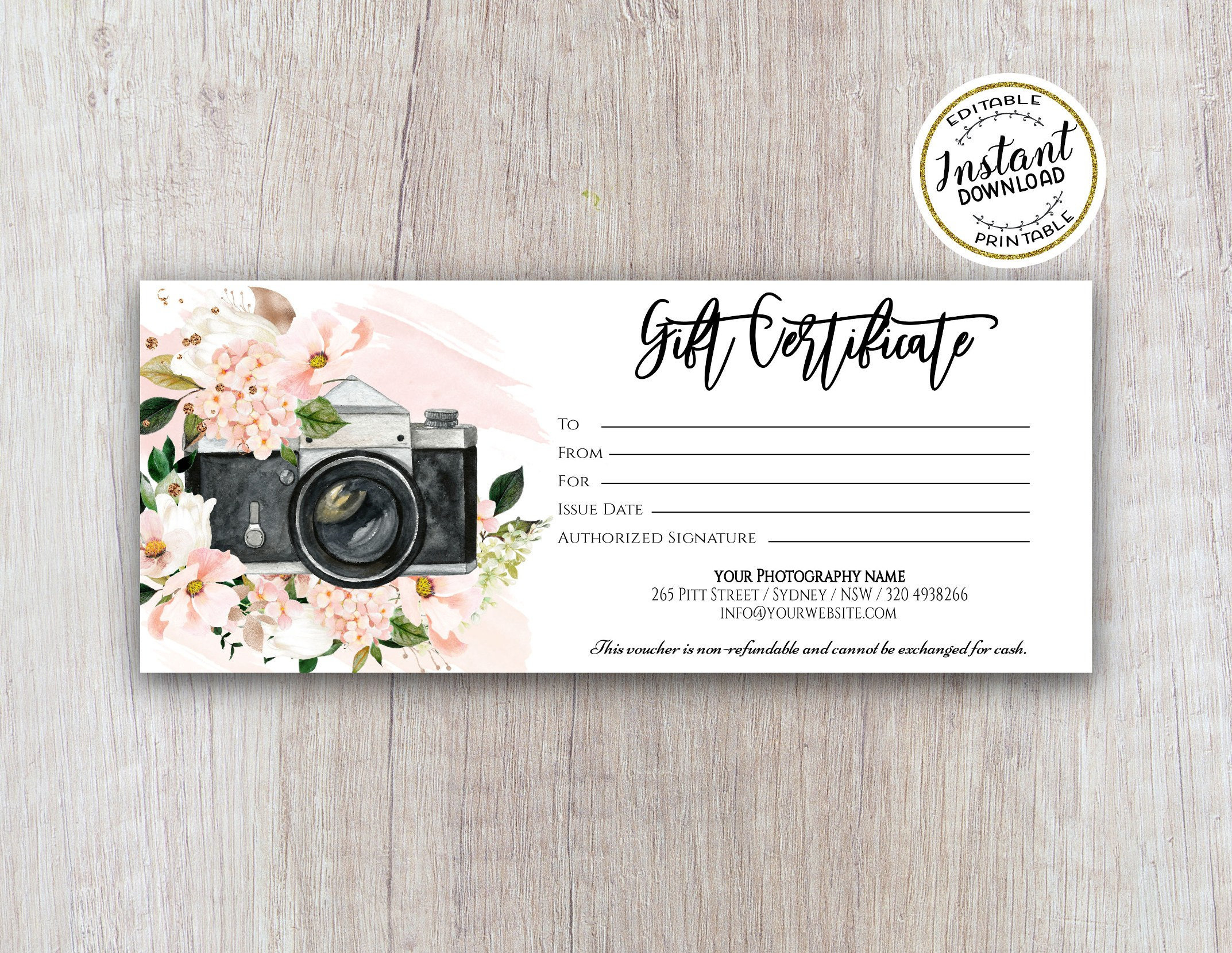 Photography Gift Certificate Template Photography gift card - Etsy