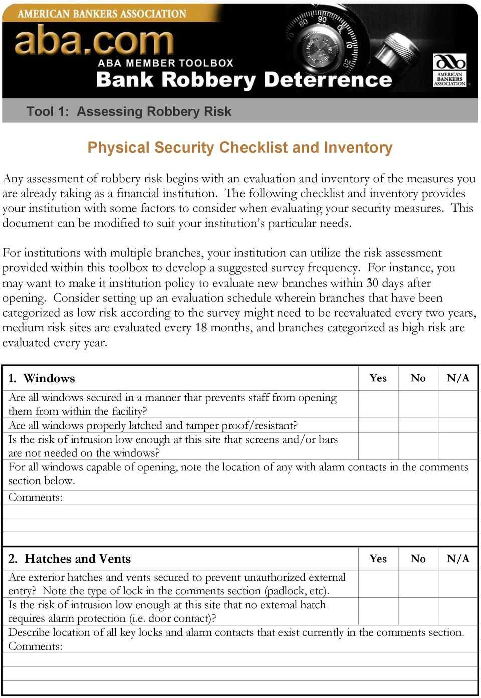 Physical Security Checklist And Inventory – PDF Free Download Within Physical Security Risk Assessment Report Template