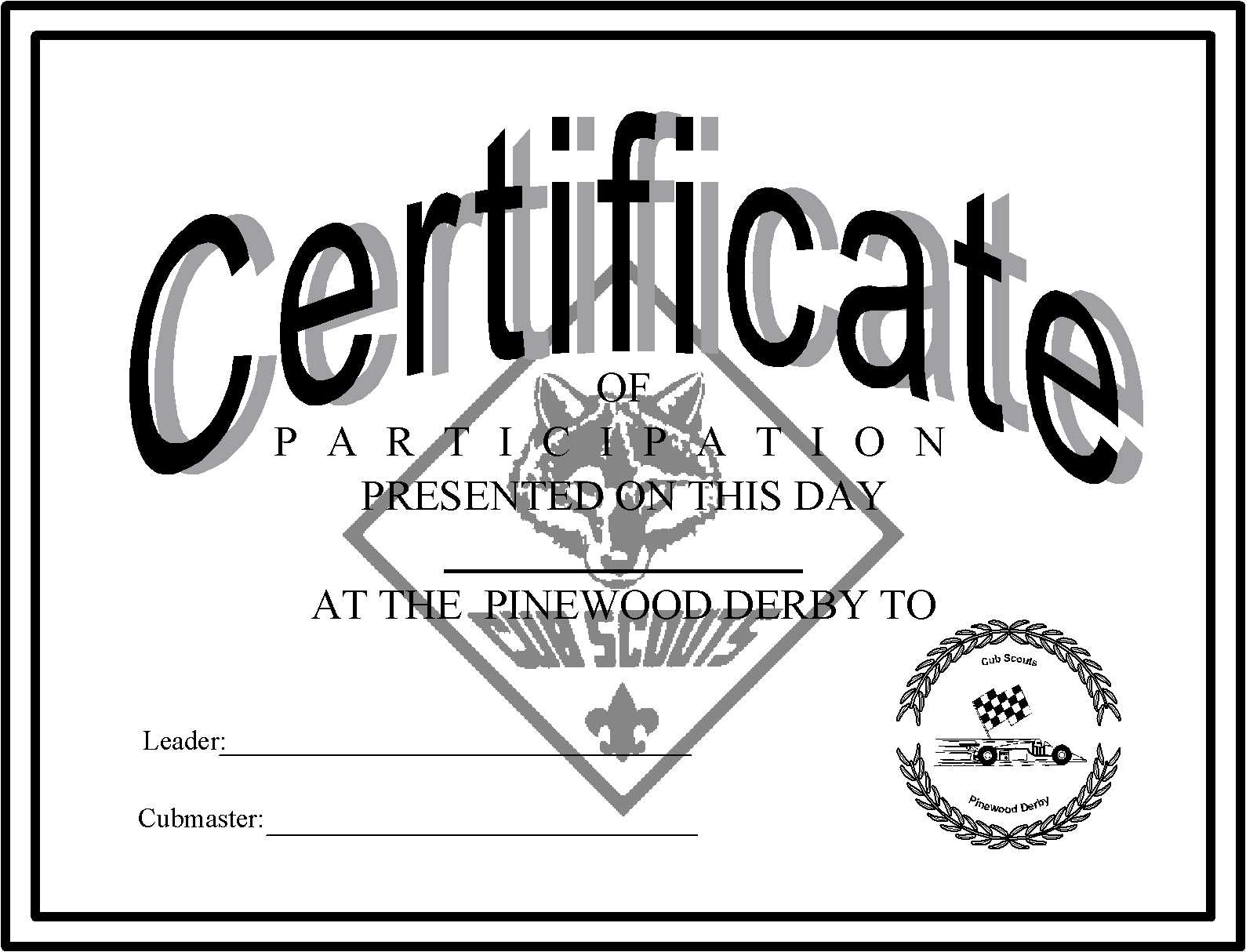 Pinewood Derby Certificates For Pinewood Derby Certificate Template