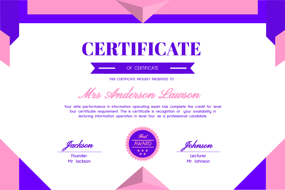 Pink Best Award Certificate Of Achievement  Certificate Template With Best Performance Certificate Template