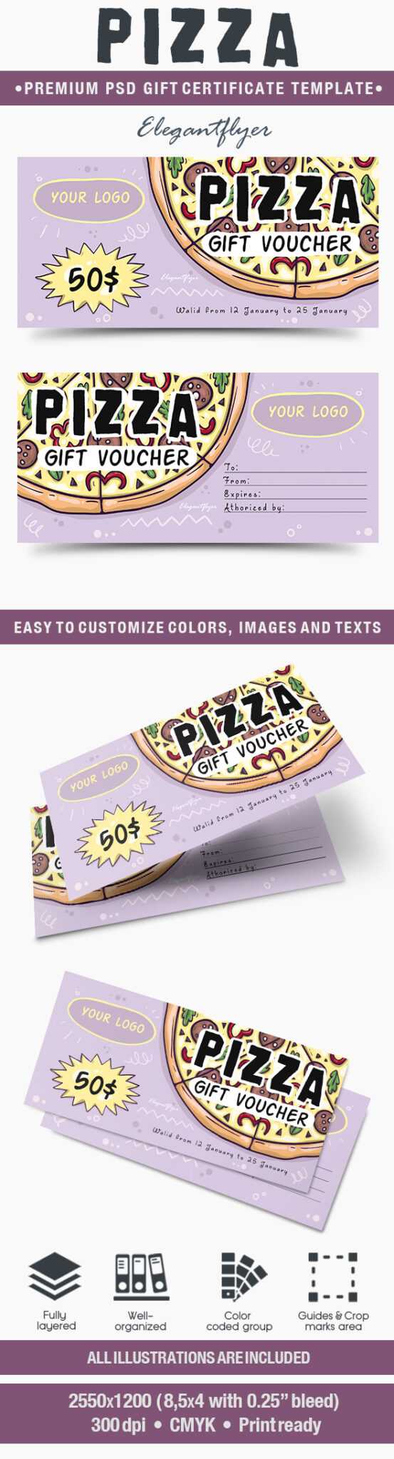 Pizza – Premium Gift Certificate PSD Template by ElegantFlyer Regarding Pizza Gift Certificate ...
