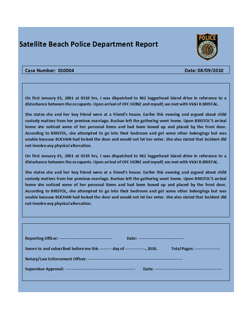 Police Report Template