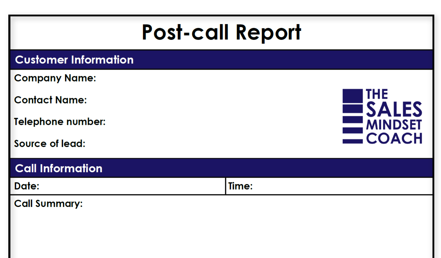 Post-call report template - The Sales Mindset Coach