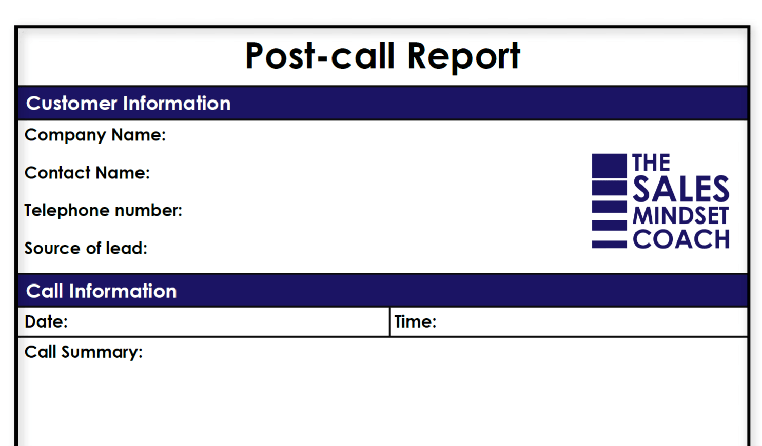 Post-call report template - The Sales Mindset Coach Regarding Sales Call Report Template Free