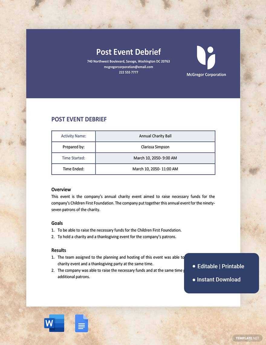 Post Event Debrief Template – Google Docs, Word  Template