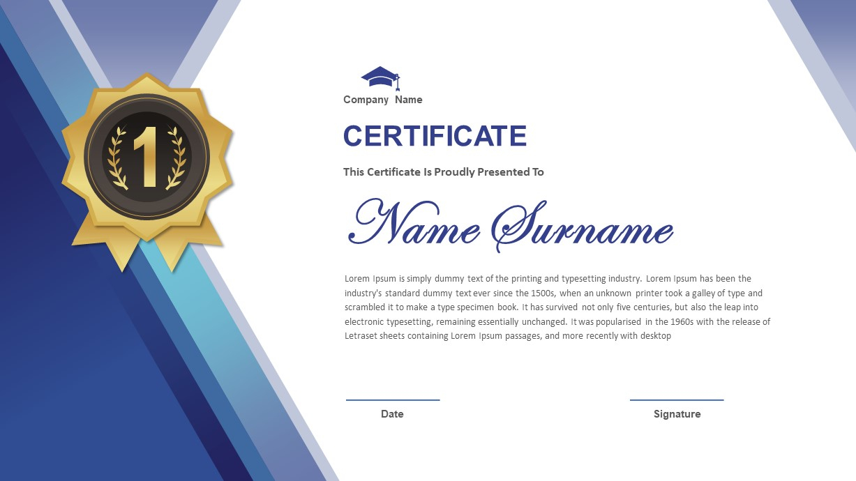 PowerPoint Certificate Template for Presentations - Slidebazaar With Award Certificate Template Powerpoint
