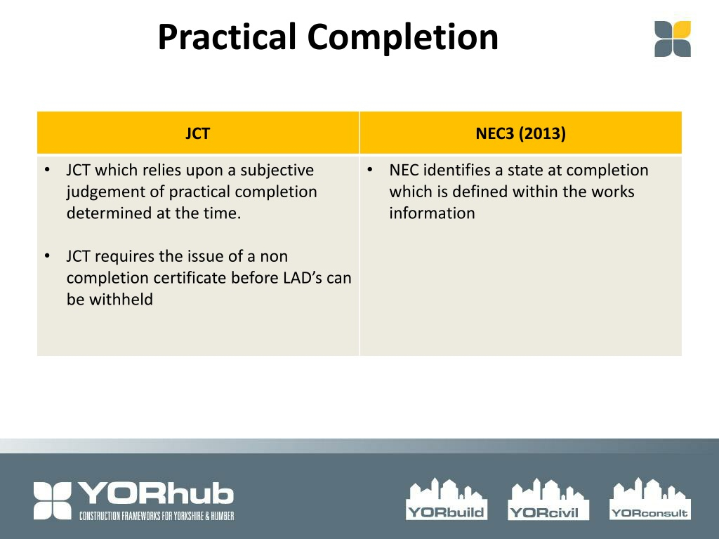 PPT - NEC vs JCT 10 th June 10 PowerPoint Presentation, free  With Regard To Jct Practical Completion Certificate Template