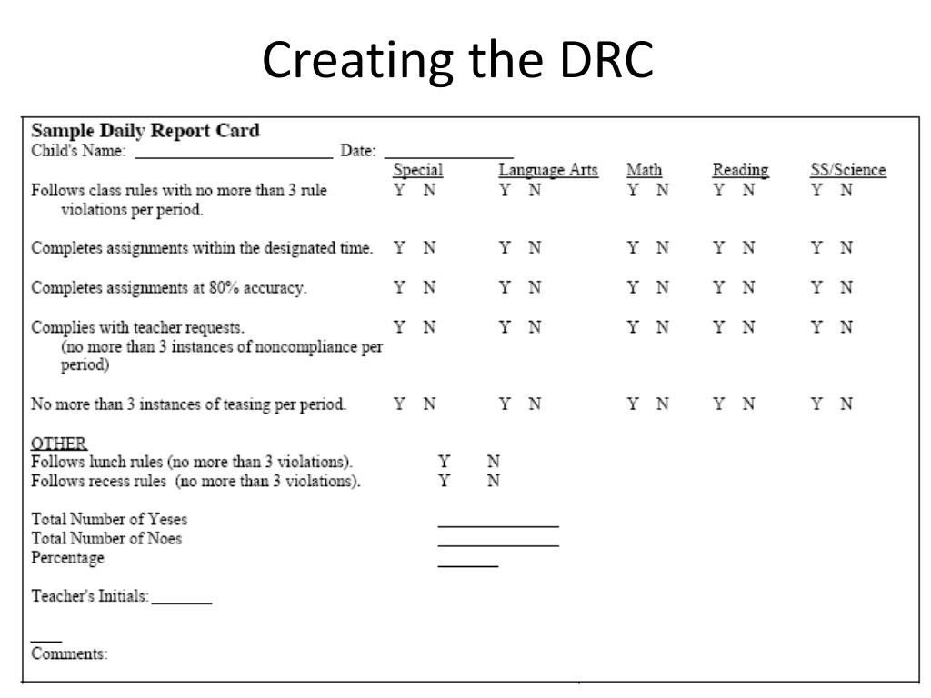 PPT - Using Daily Report Cards as a Progress Monitoring Tool for  Intended For Daily Report Card Template For Adhd