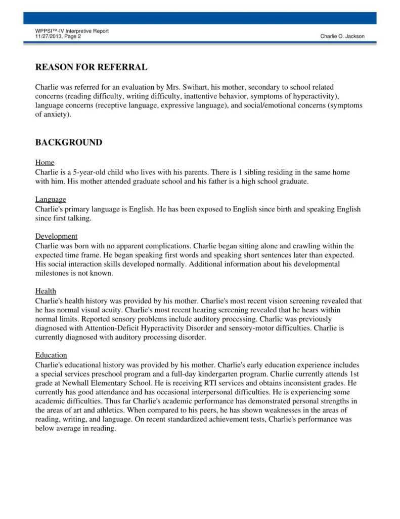 Image 2 for Wppsi Iv Report Template