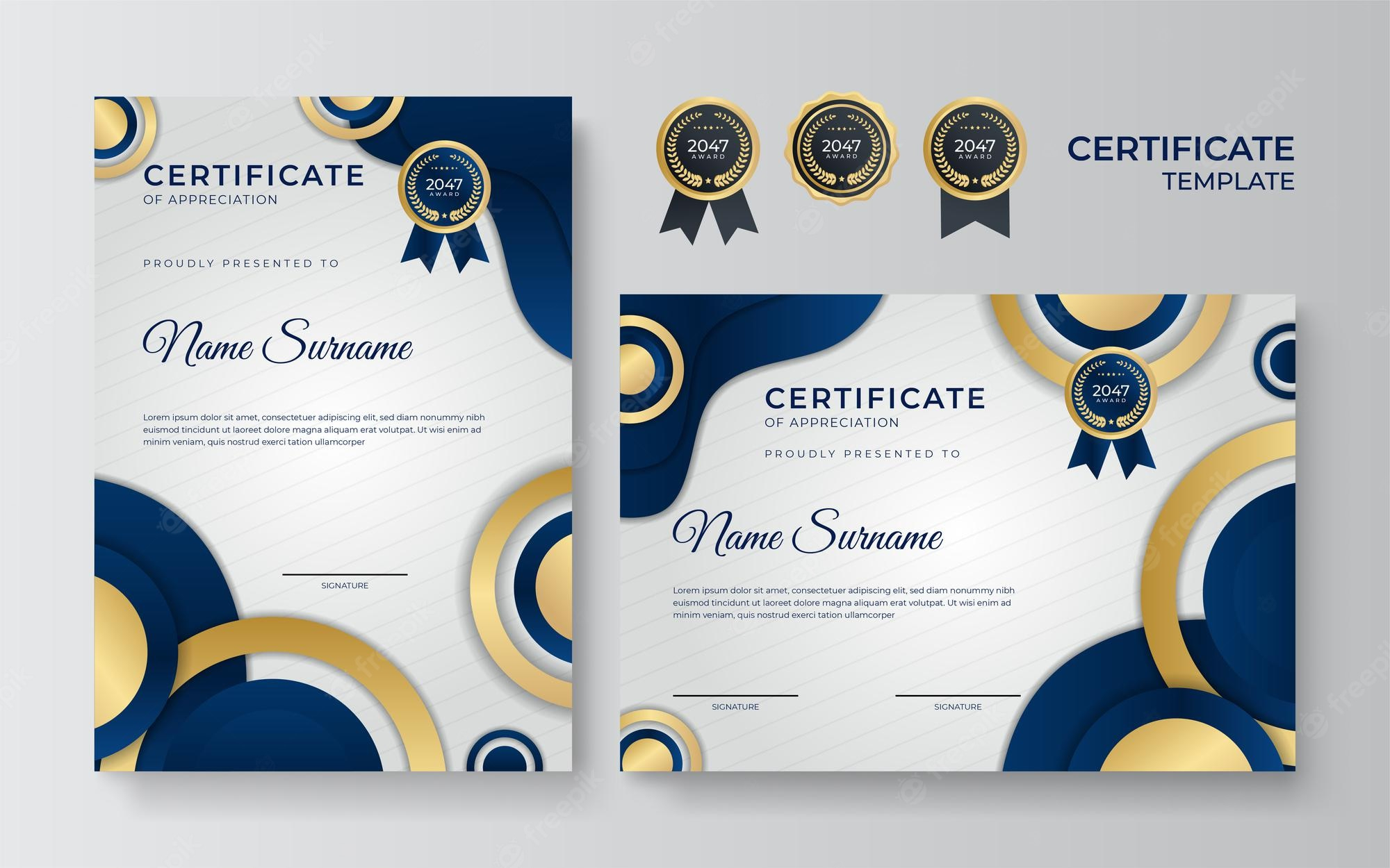 Premium Vector  Blue and gold certificate template