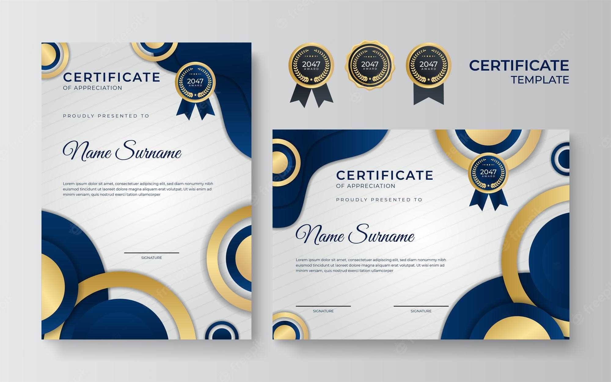 Premium Vector  Blue And Gold Certificate Template