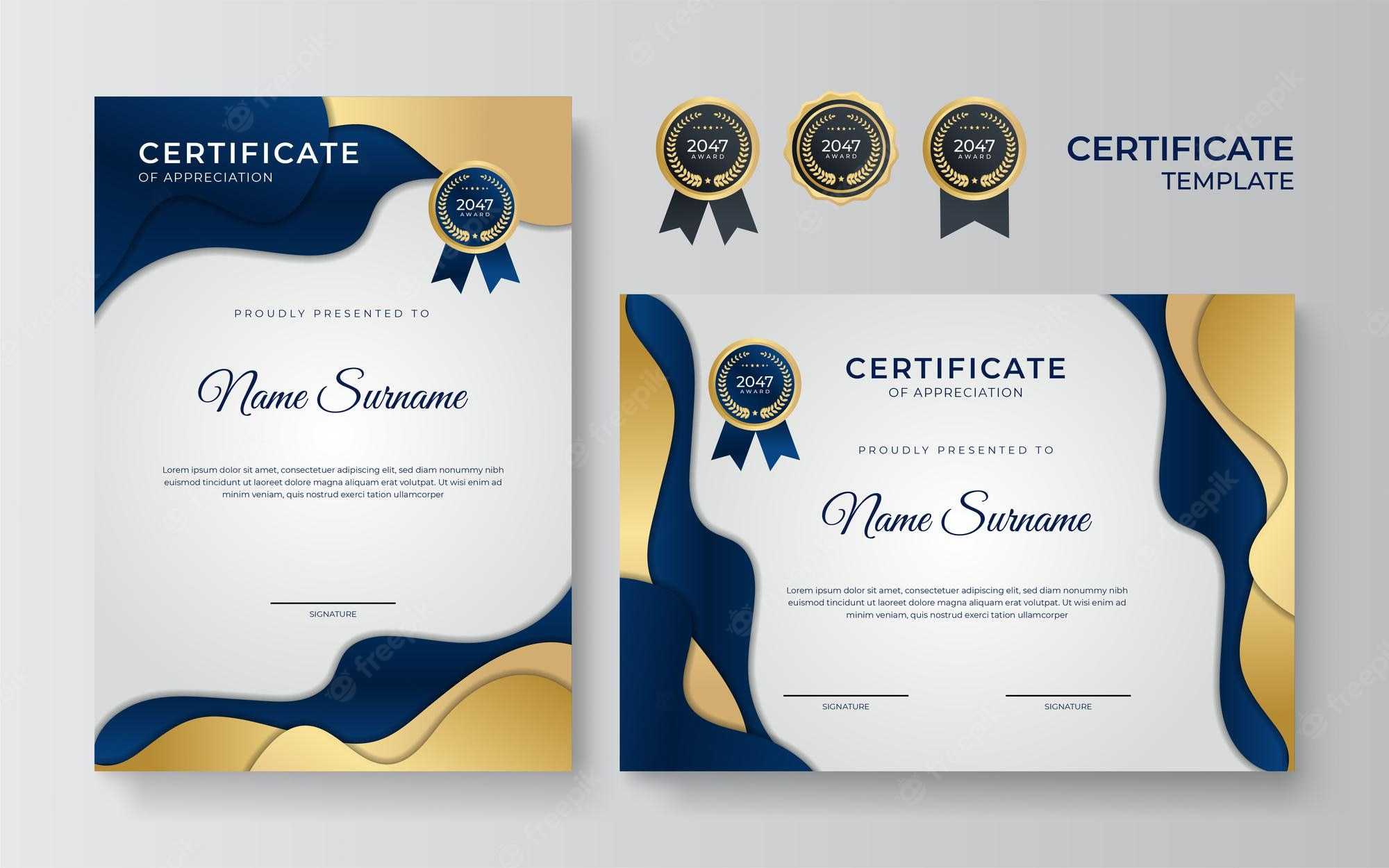 Premium Vector  Blue And Gold Certificate Template