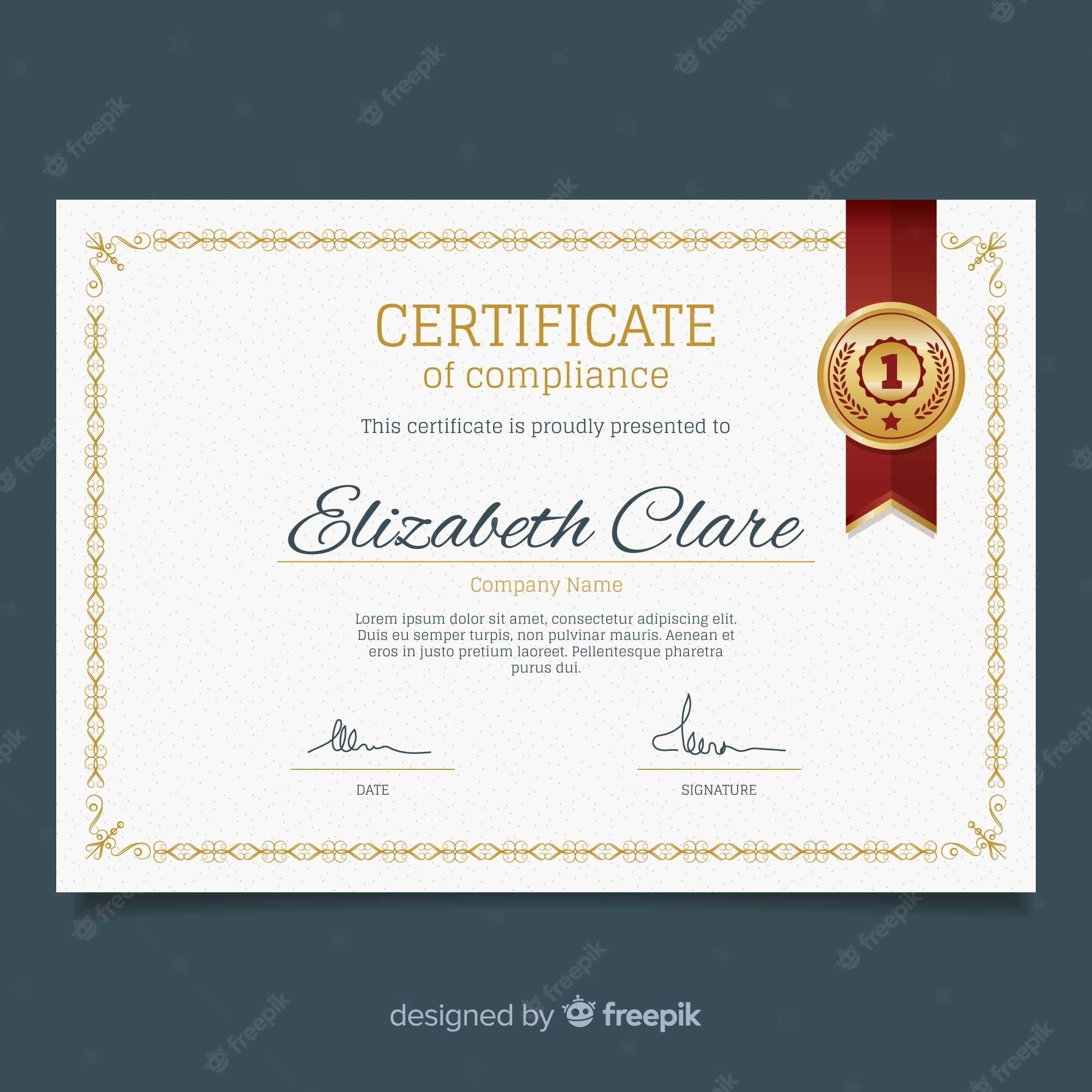 Premium Vector  Certificate Of Compliance Template Throughout Certificate Of Compliance Template