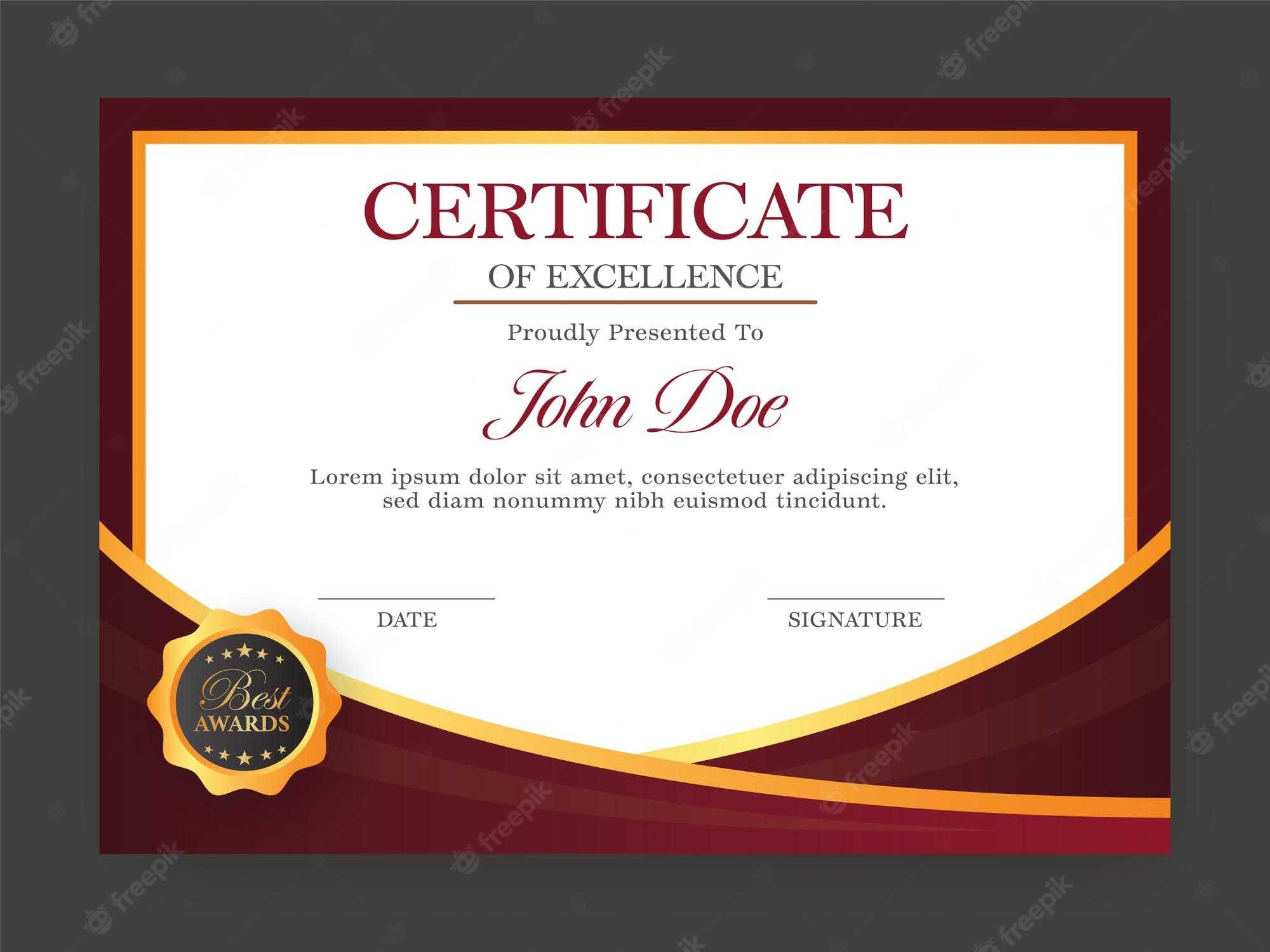 Premium Vector  Certificate Of Excellence Template Design In Red  Intended For Award Of Excellence Certificate Template