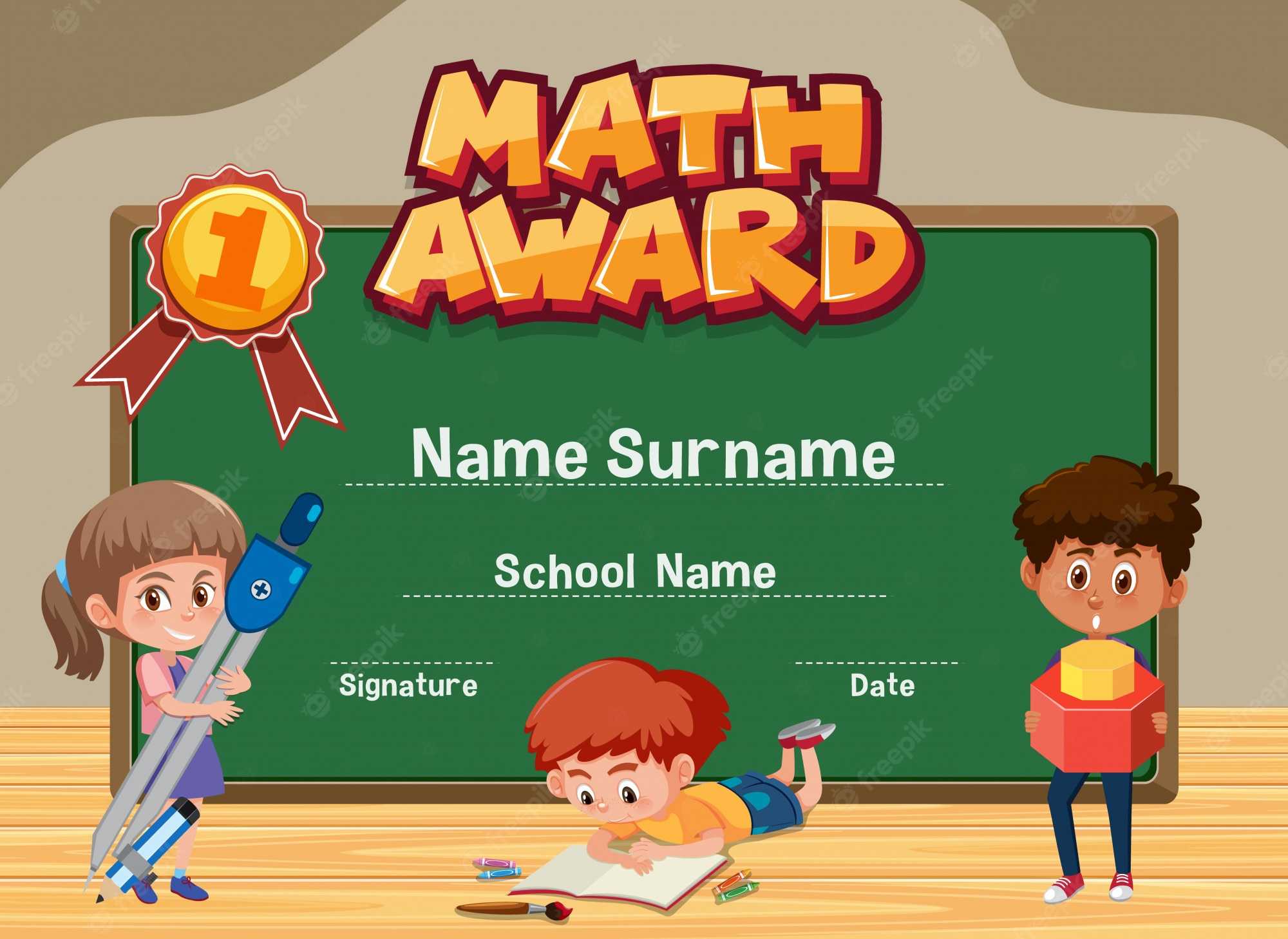 Premium Vector  Certificate template for math award with kids in  With Math Certificate Template