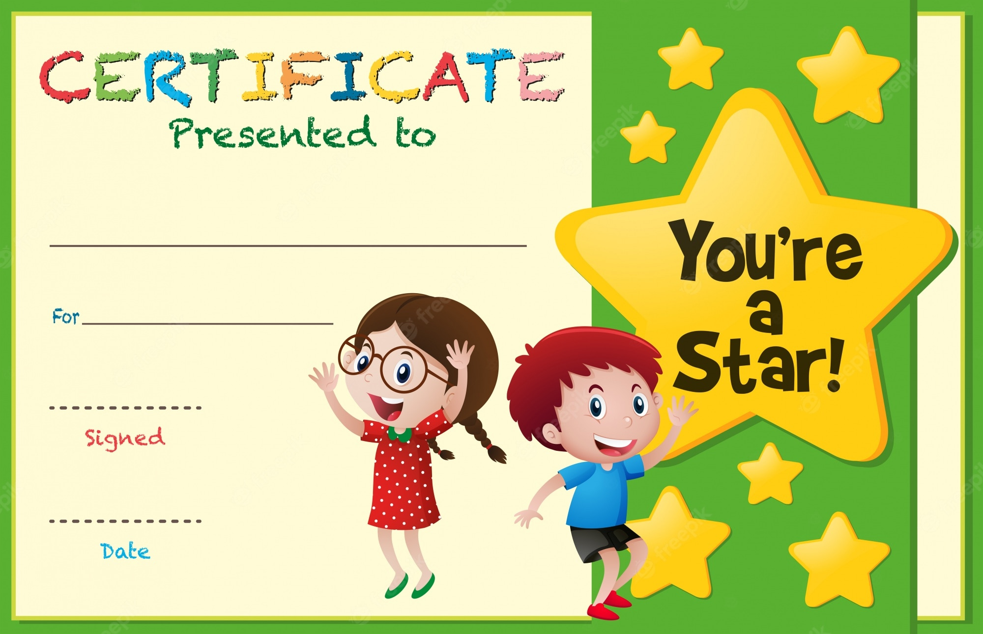 Premium Vector  Certificate template with kids and stars Regarding Star Award Certificate Template