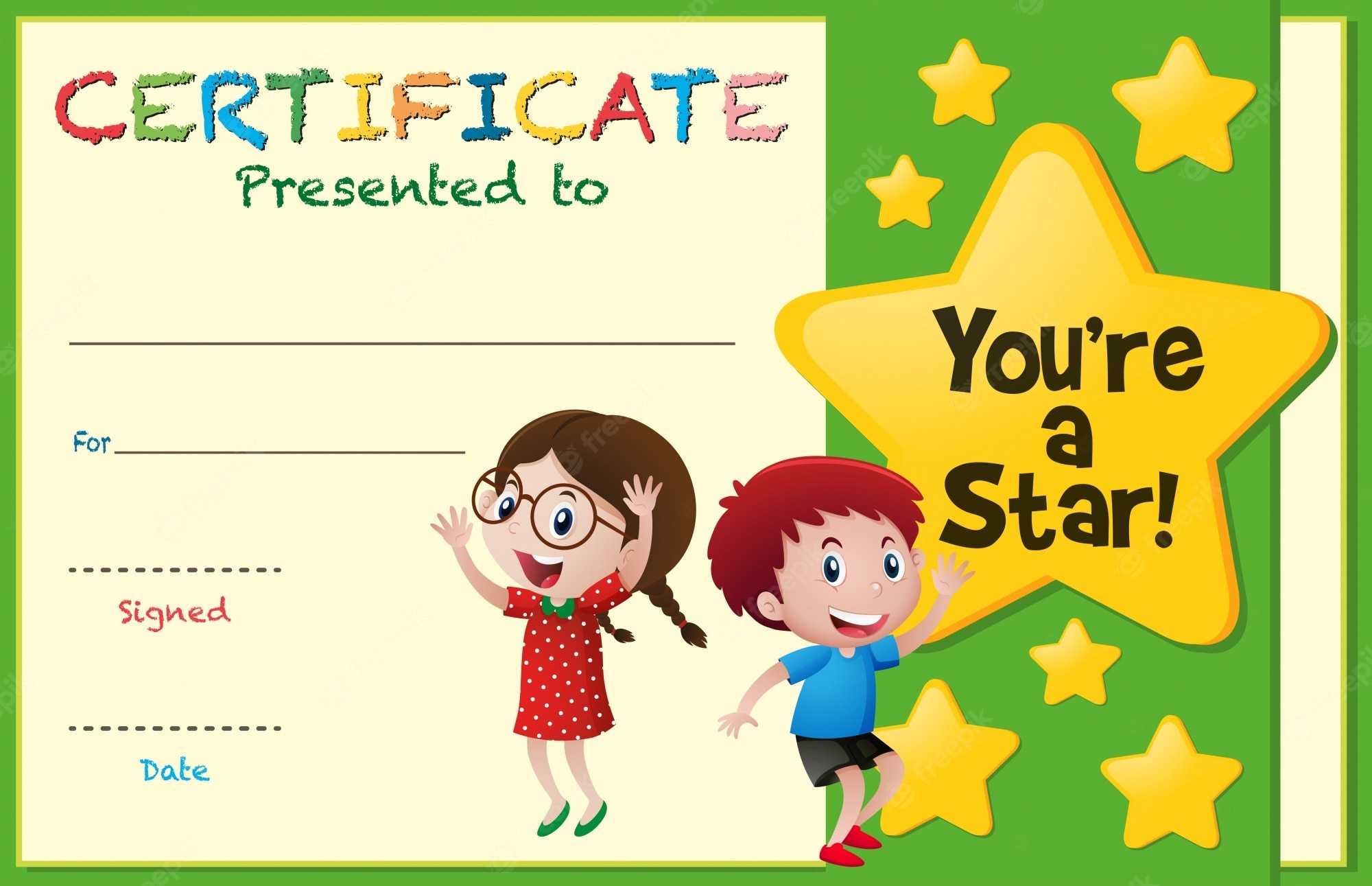 Premium Vector  Certificate Template With Kids And Stars Regarding Star Award Certificate Template