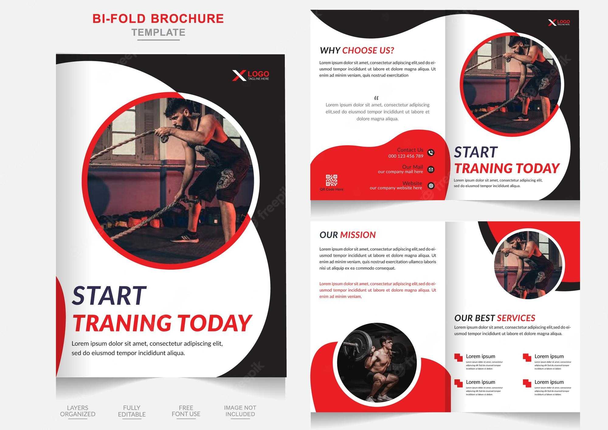 Premium Vector  Creative gym training bifold brochure design and