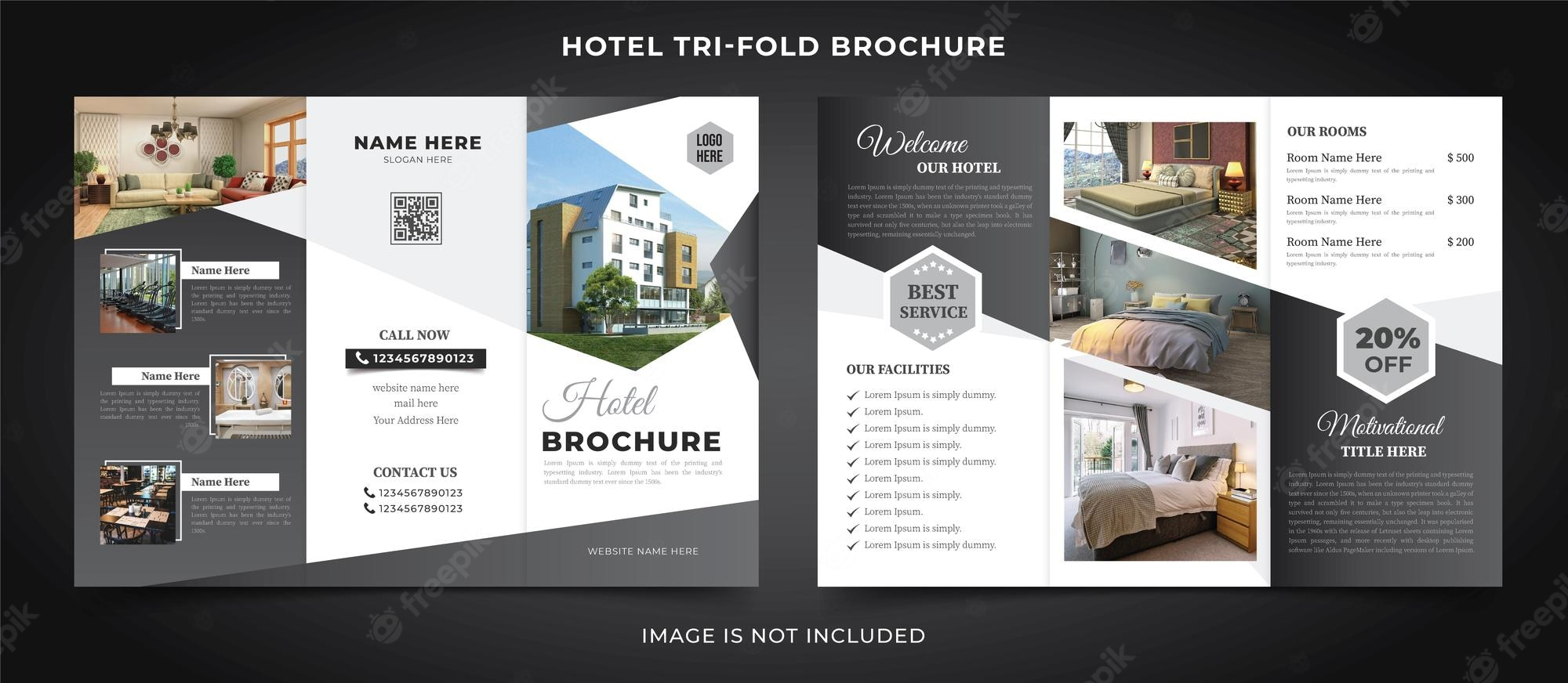 Premium Vector  Luxurious hotel trifold brochure template Within Hotel Brochure Design Templates