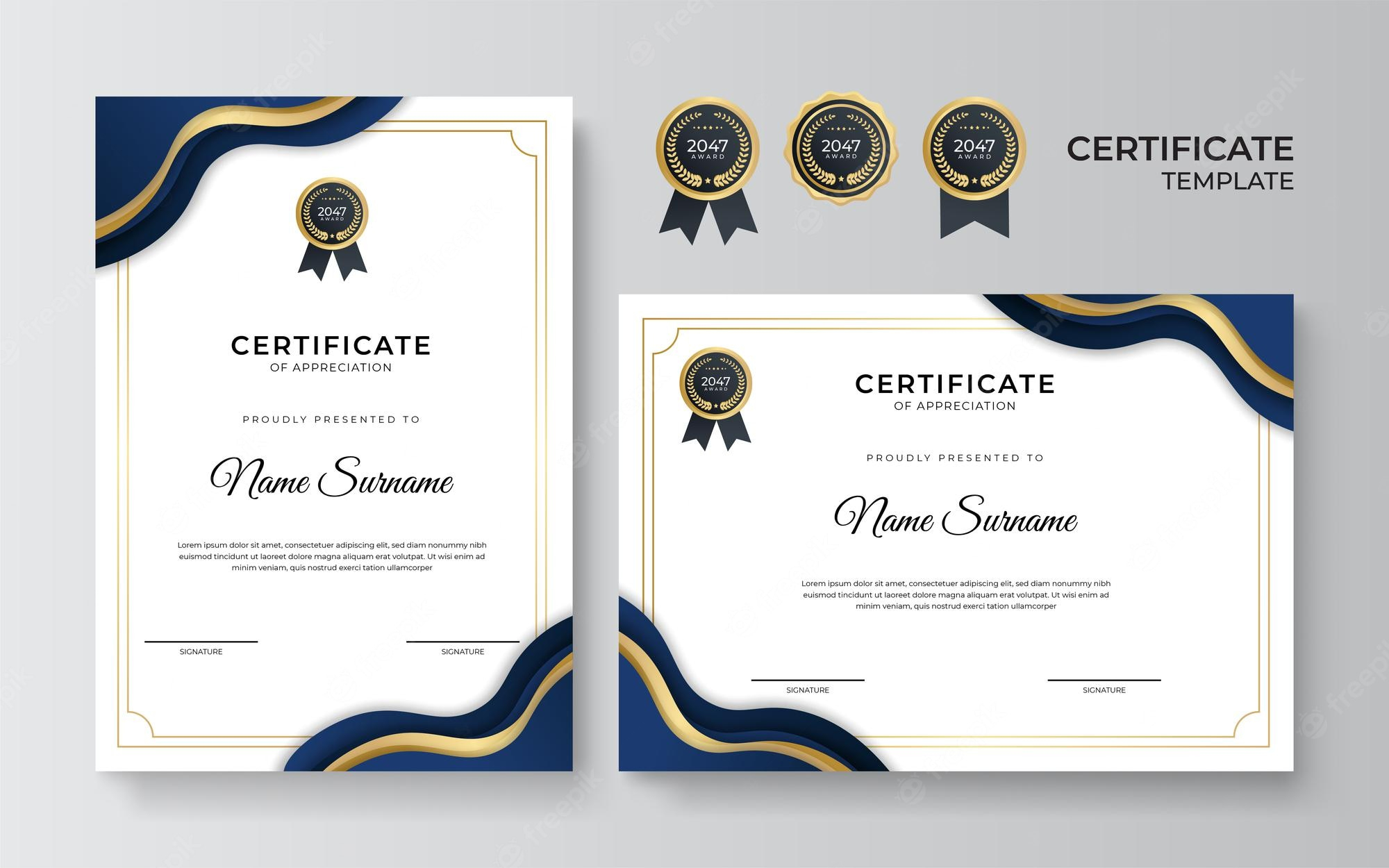 Premium Vector  Modern blue and gold certificate template  Throughout Award Certificate Border Template