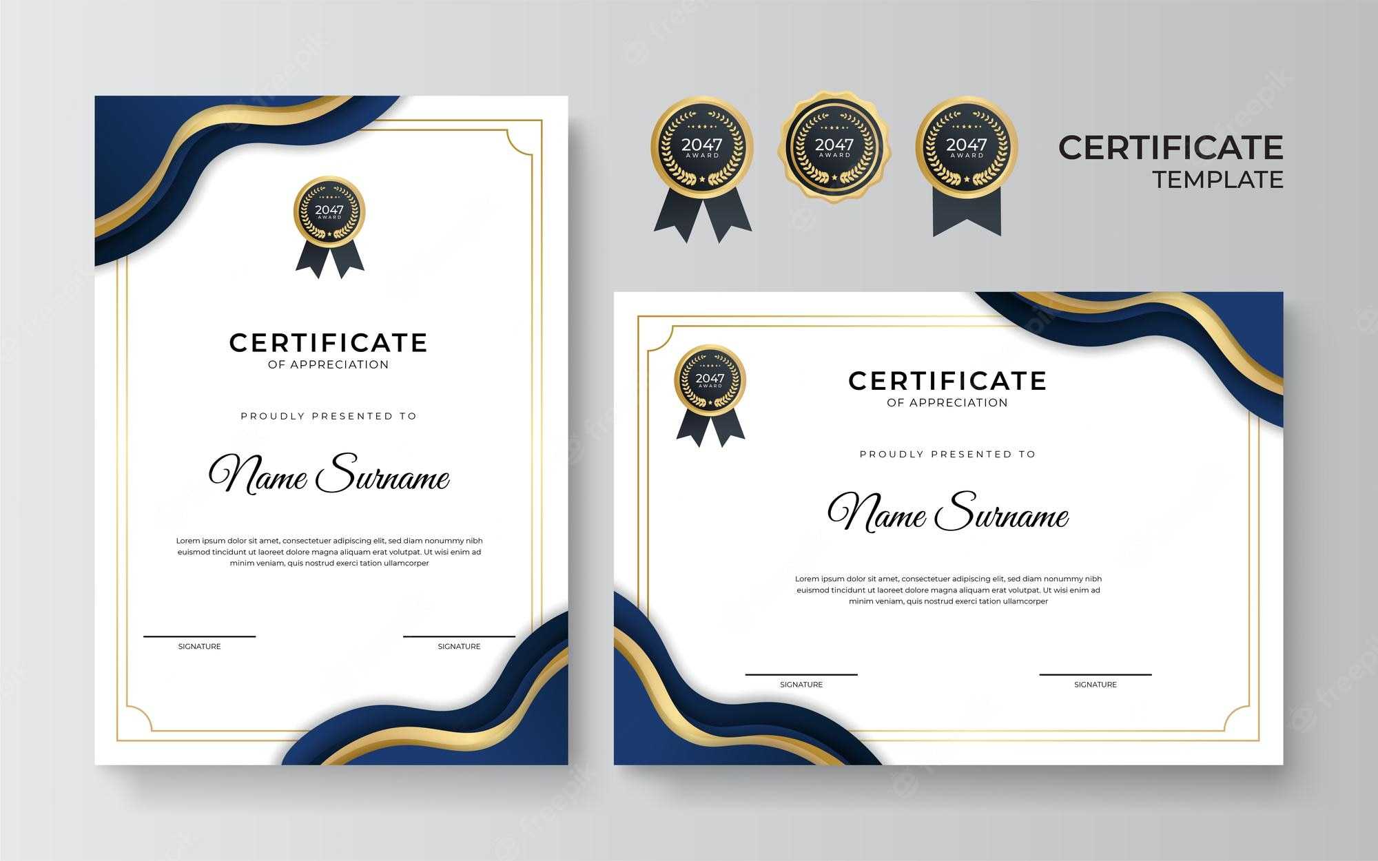 Premium Vector  Modern Blue And Gold Certificate Template  Throughout Award Certificate Border Template