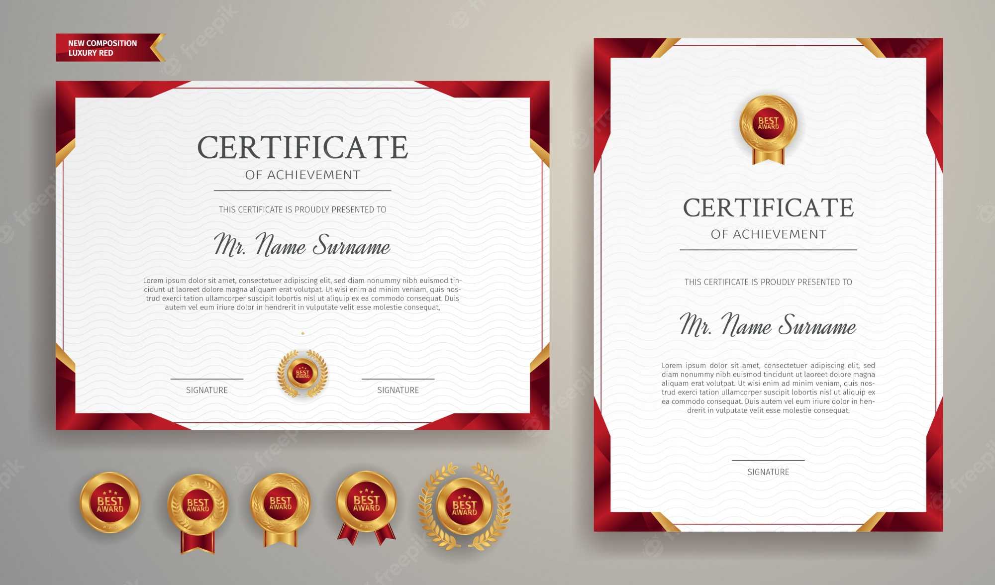 Premium Vector  Red And Gold Certificate Border Template For  With Award Certificate Border Template