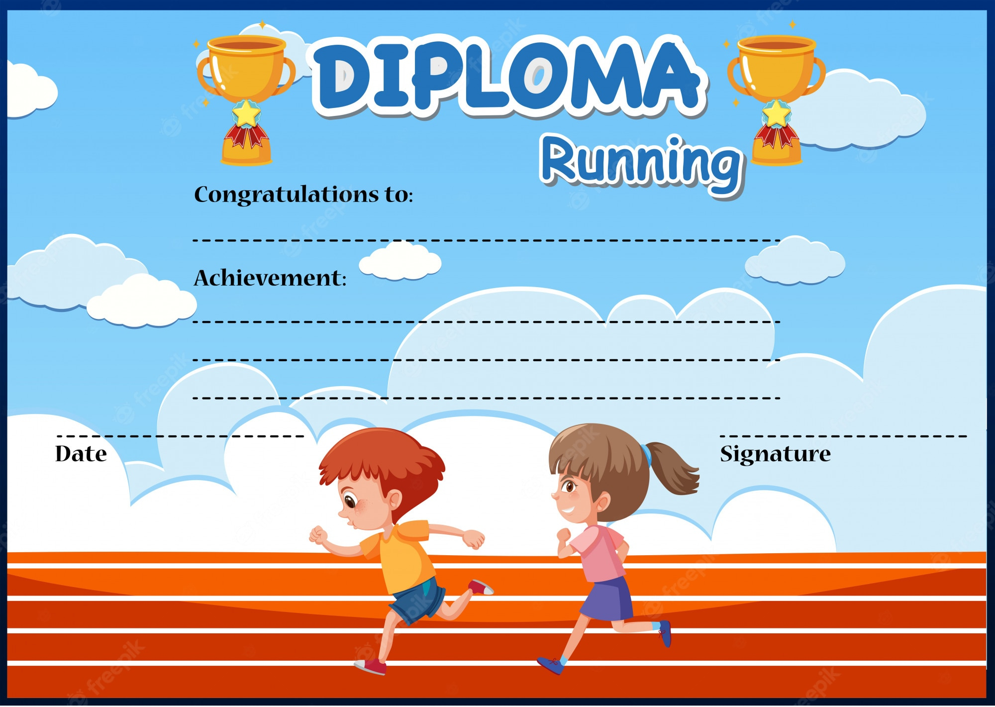 Premium Vector  Running diploma certificate template Regarding Running Certificates Templates Free