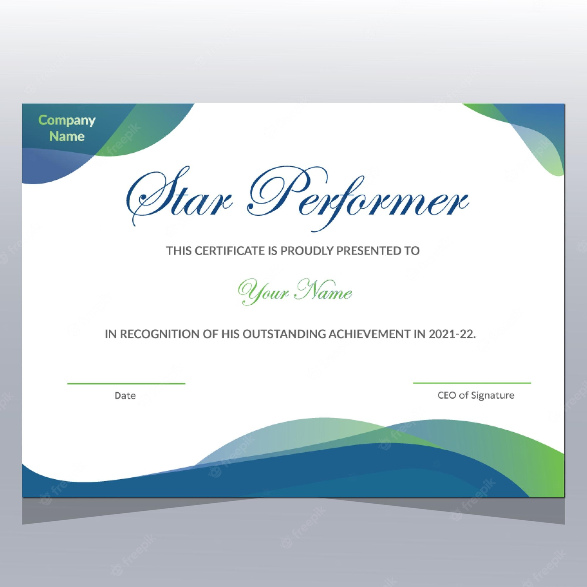 Premium Vector  Star Performer Certificate Template With Star Performer Certificate Templates
