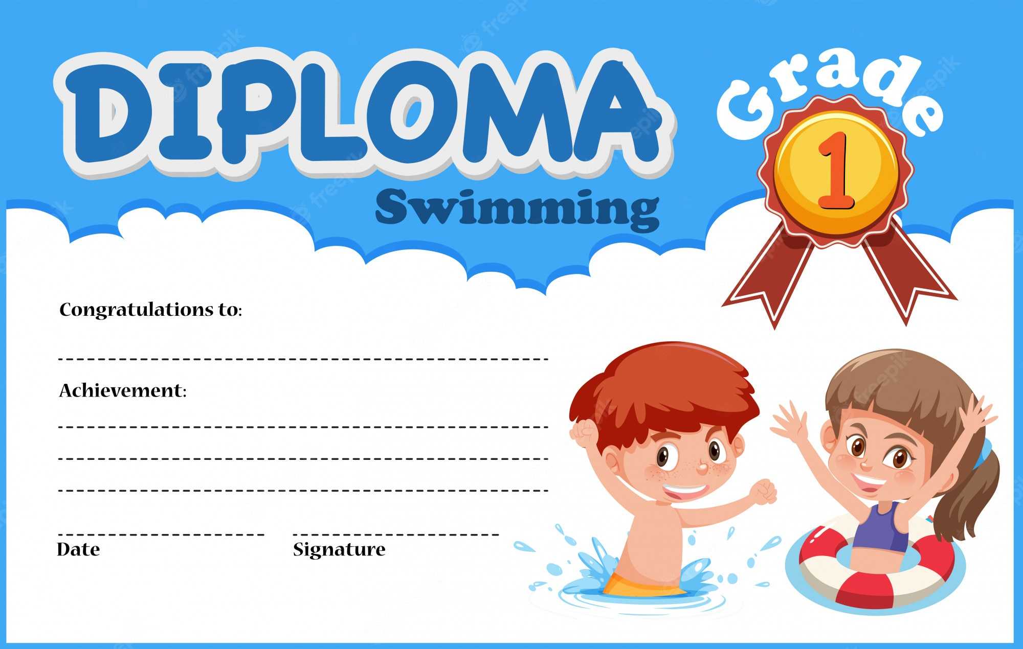 Premium Vector  Swimming Diploma Certificate Template Pertaining To Free Swimming Certificate Templates