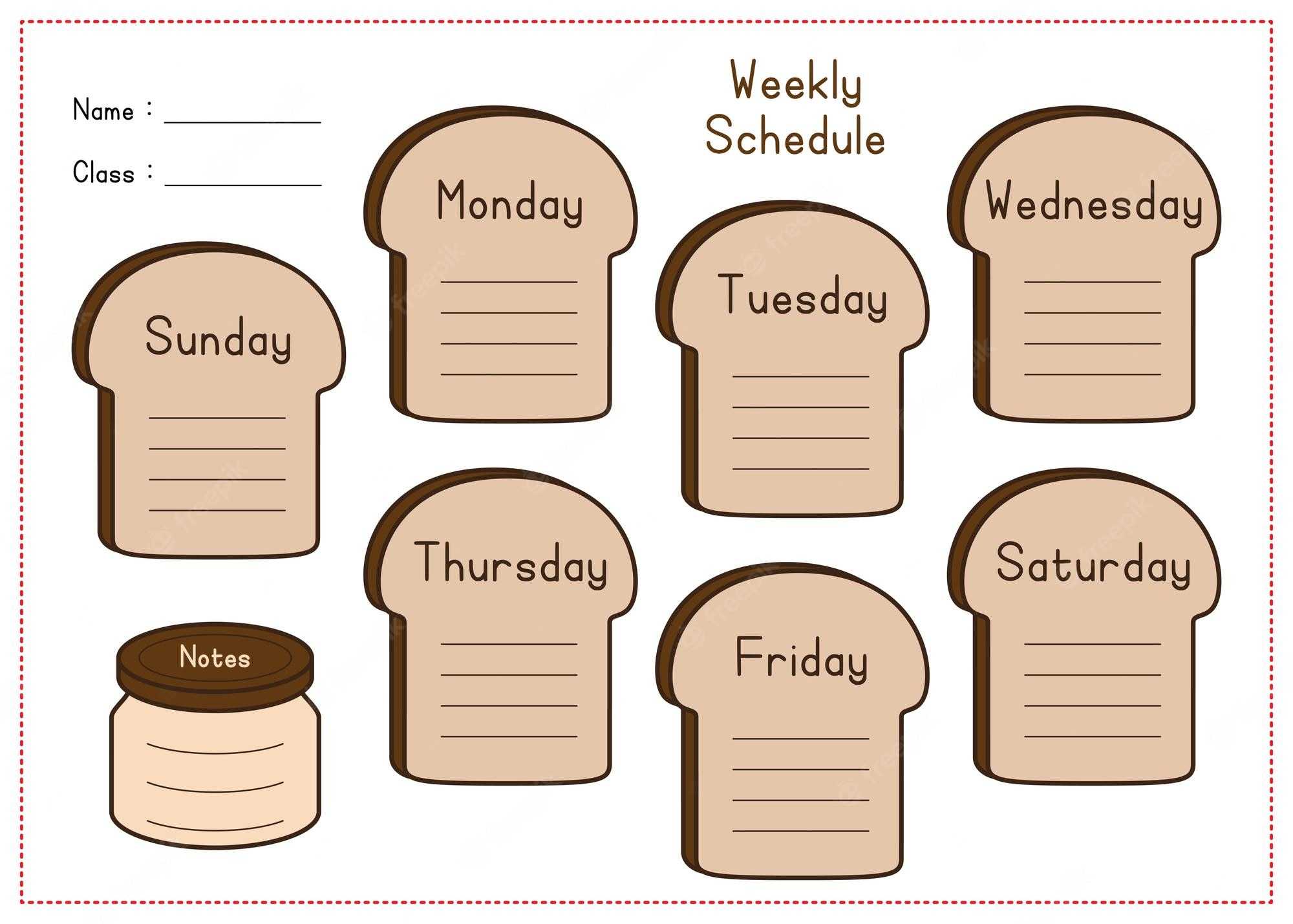 Premium Vector  Weekly schedule school timetables with bread and jam