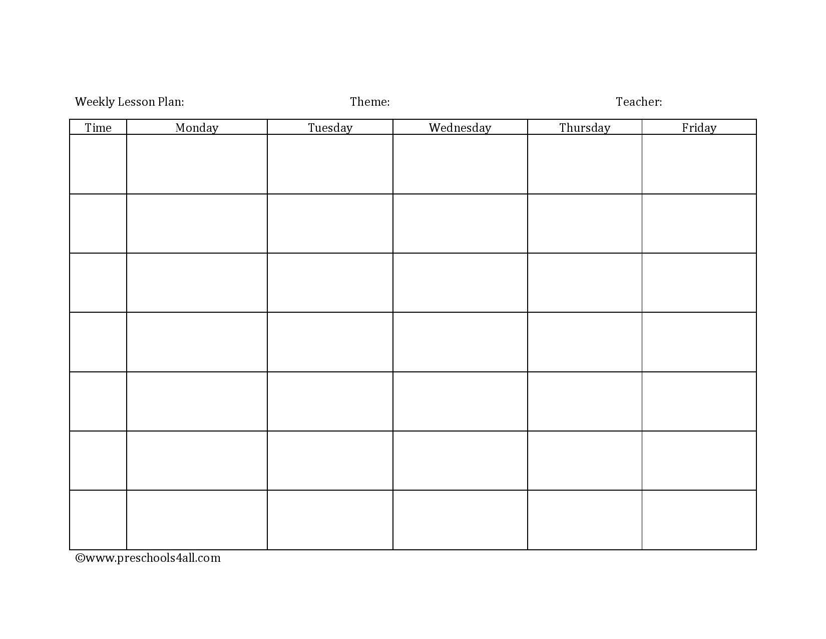 Preschool Lesson Plan Template - Lesson Plan Book Template Intended For Blank Preschool Lesson Plan Template