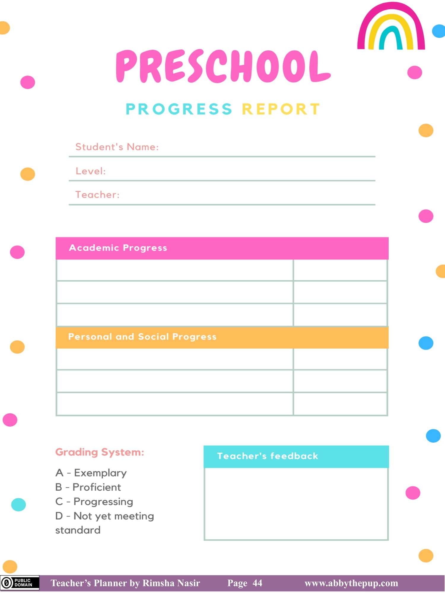 Preschool Progress Report  Free Printable Papercraft Templates For Preschool Progress Report Template