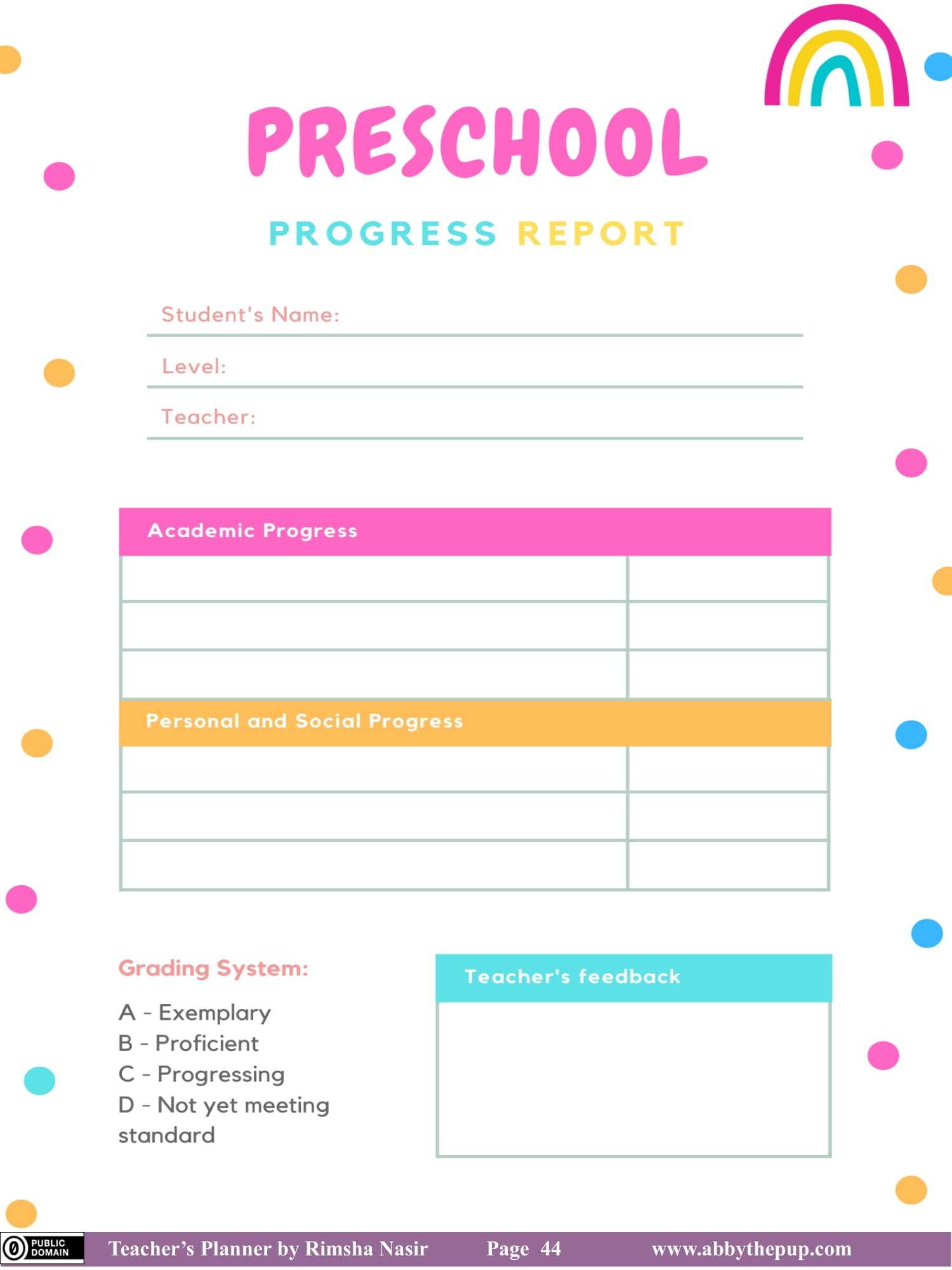 Preschool Progress Report  Free Printable Papercraft Templates For Preschool Progress Report Template