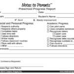 Preschool Progress Report – Notes To Parents Regarding Preschool Progress Report Template