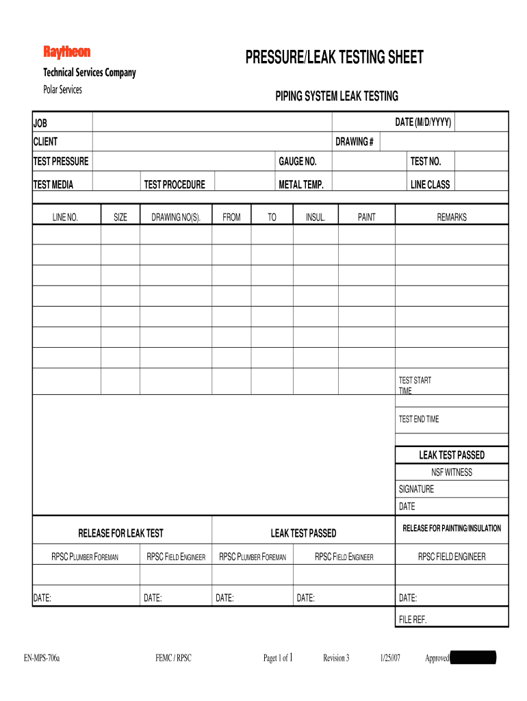 Pressure Test Form - Fill Online, Printable, Fillable, Blank  In Hydrostatic Pressure Test Report Template