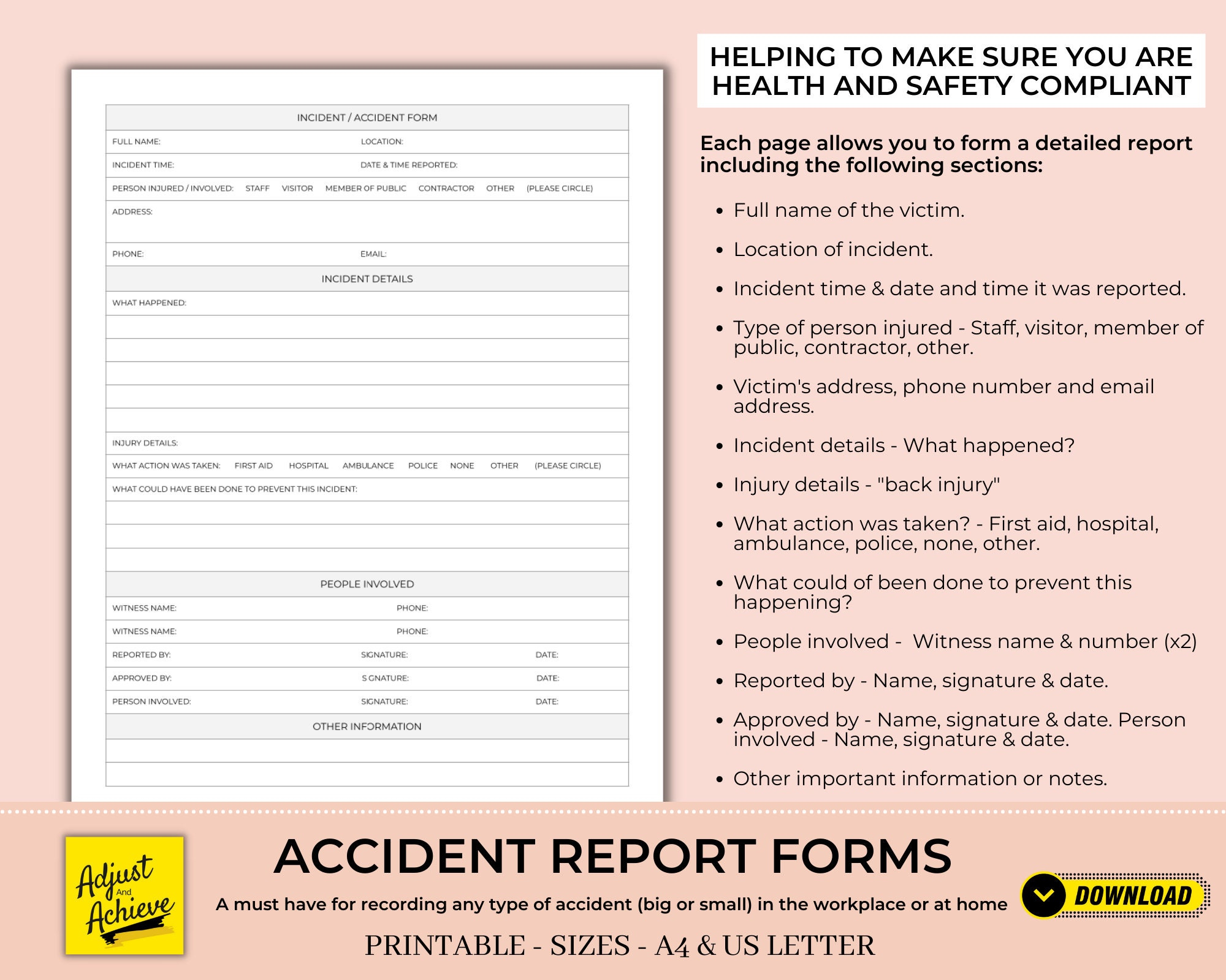 Printable Accident / Incident Report Forms Template for Work - Etsy UK Intended For Incident Report Template Uk