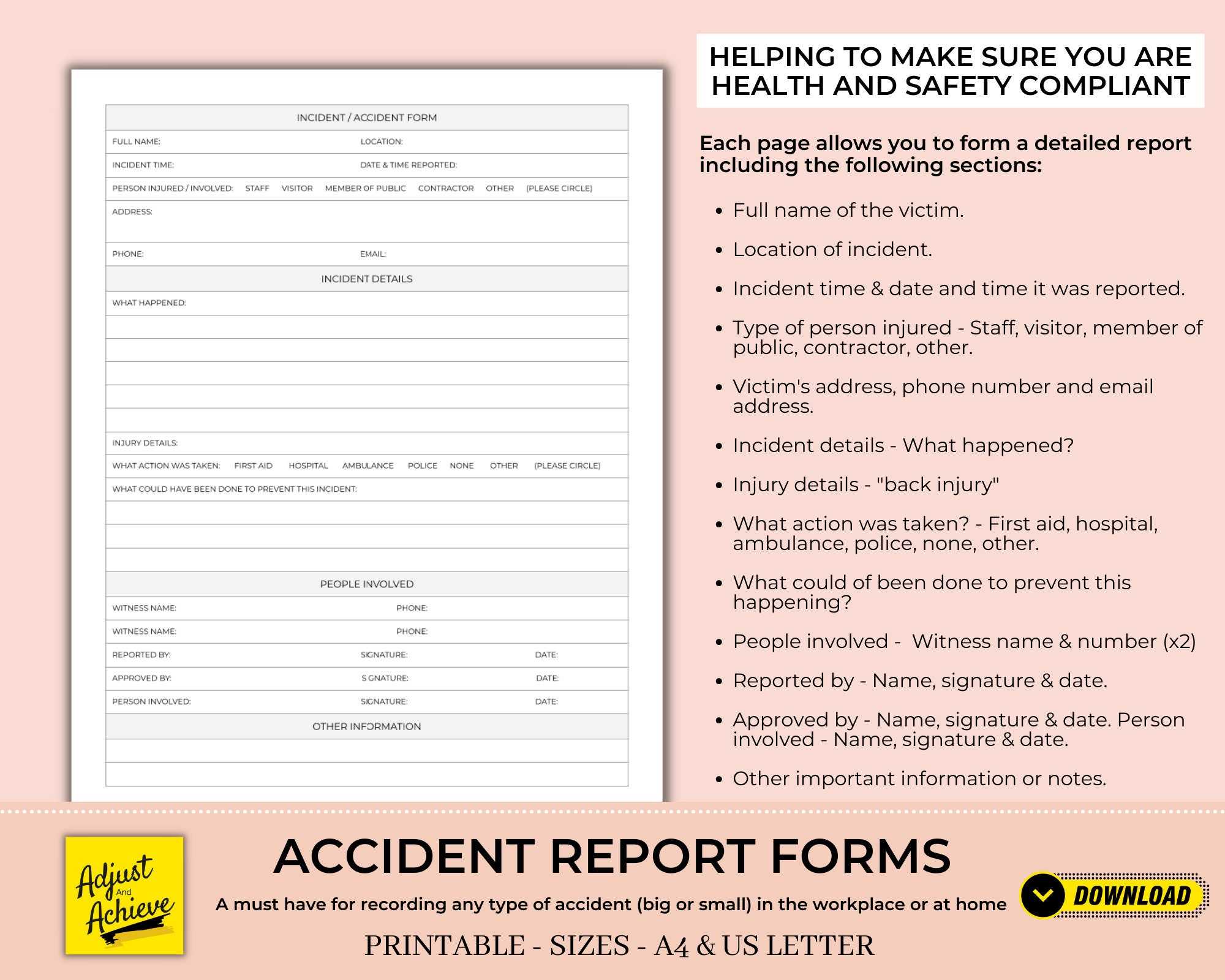 Printable Accident / Incident Report Forms Template For Work – Etsy UK Intended For Incident Report Template Uk