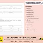 Printable Accident / Incident Report Forms Template  For Work Or Home  Based Business  Health & Safety Compliant  Digital Download  (A10) Within Health And Safety Incident Report Form Template