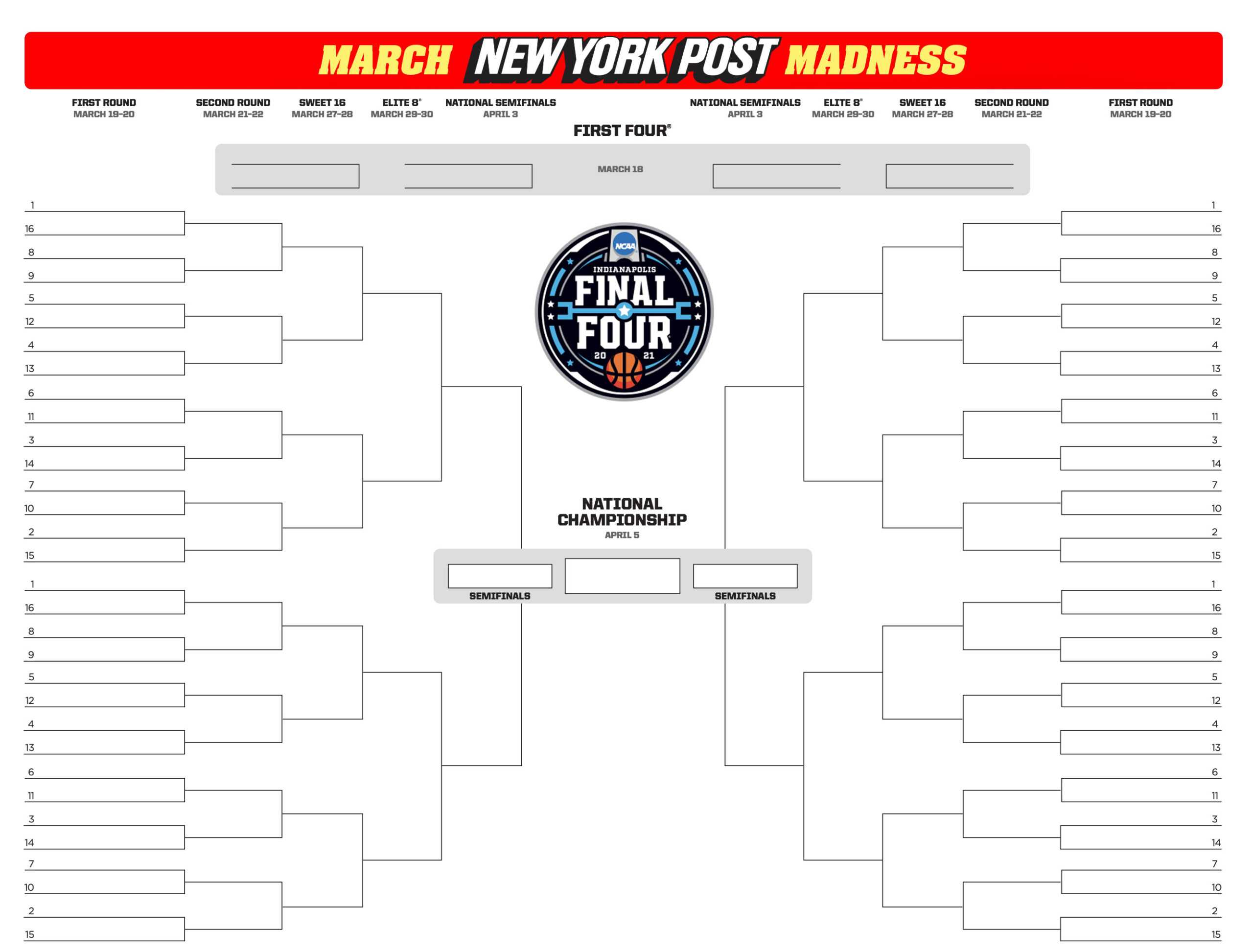 Printable blank NCAA bracket template for March Madness 10 Within Blank March Madness Bracket Template