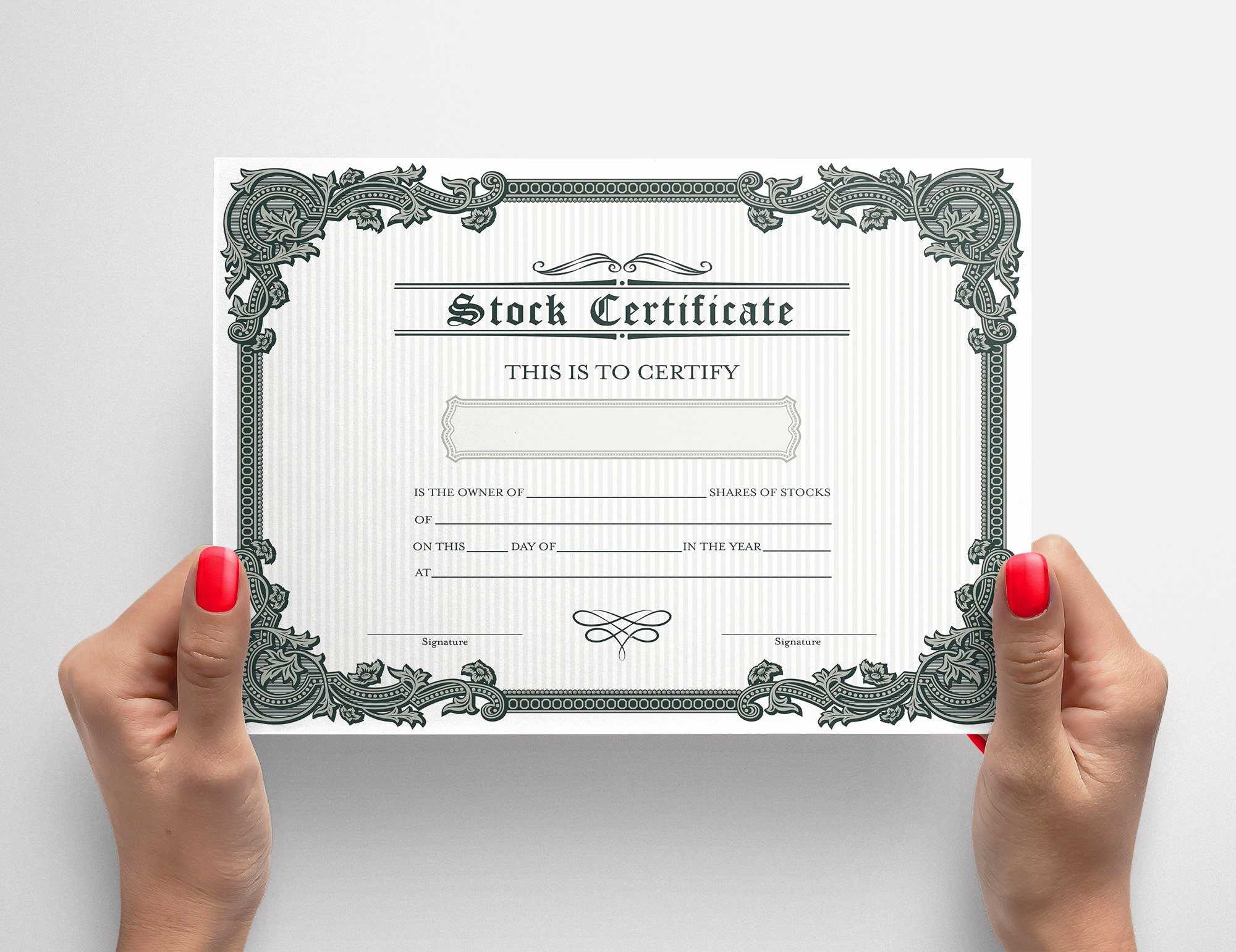 PRINTABLE Blank Stock Certificate Template DIY Certificate Of – Etsy With Share Certificate Template Australia